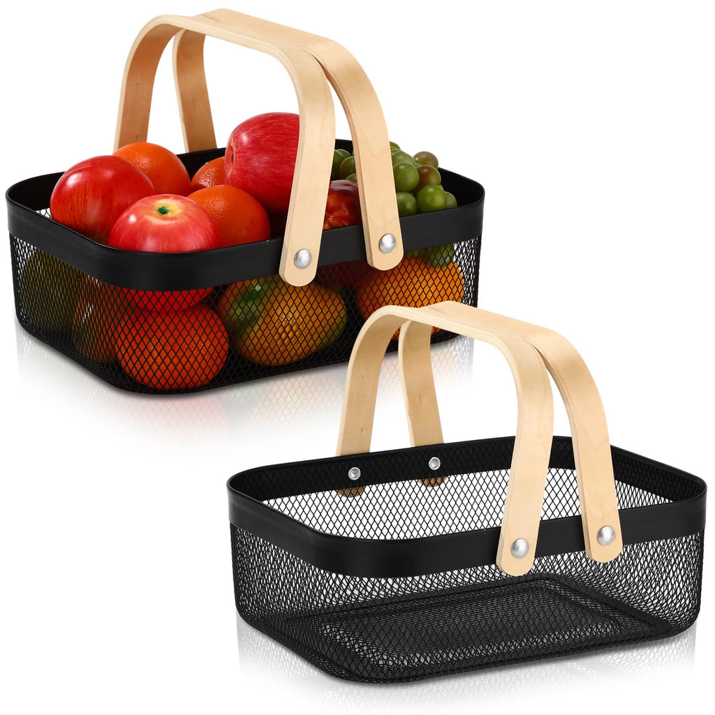 Sadnyy 4 Pcs White Metal Wire Storage Basket with Handle Mesh Harvest Durable Vegetables Fruit Toy Basket for Garden Organizing, Kitchen, Countertop, Closet, Bedroom (16 x 9.8 x 7.1 Inch)