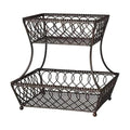 Gourmet Basics by Mikasa Loop and Lattice 2-Tier Rectangular Metal Countertop Basket, 14.25 x 12 Inches, Antique Black Finish, Kitchen Fruit and Bread Storage Organizer