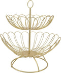 2 Tier Fruit Basket Gold - Fruit Bowl for kitchen counter, Metal Wire Basket, Fruit Stand Holder Detachable for Bread Snacks Vegetable