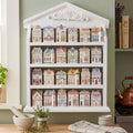 Chunful Vintage Spice Jar Wooden Rack with 4 Tier Hanging Spice Rack Wall Mounting Kitchen Storage Village Style Display Shelf for 24 Jar, Christmas Wedding Bridal Gift, Shelf Only(Stylish)