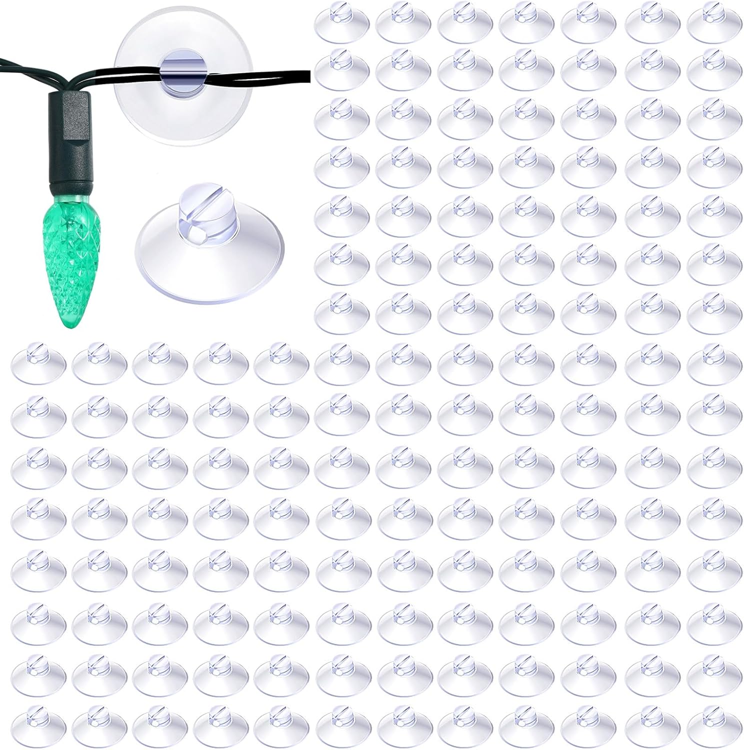 Sieral 400 Pcs Christmas Light Suction Cups String Cups Hook Shower Caddy Connectors Heavy Strength Duty Mini Clear Plastic Transparent Window with Hook