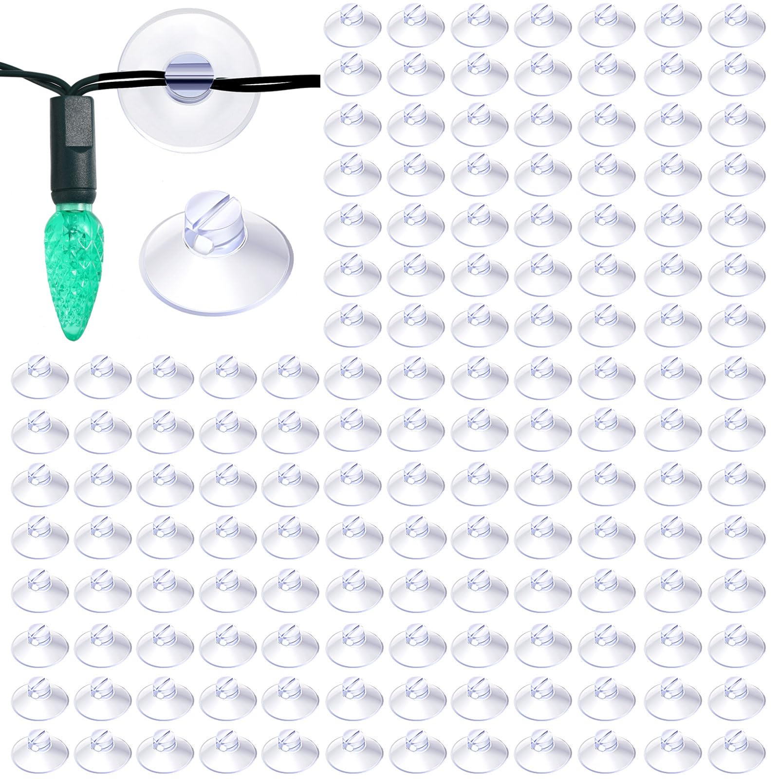 Sieral 400 Pcs Christmas Light Suction Cups String Cups Hook Shower Caddy Connectors Heavy Strength Duty Mini Clear Plastic Transparent Window with Hook