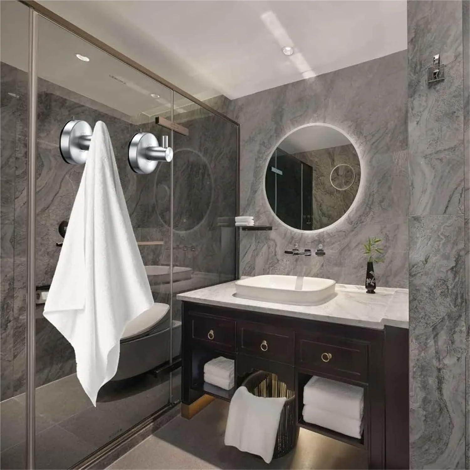 Suction Cup Hooks for Shower Brushed Nickel Towel Hanger Bathrooms SUS 304 Stainless Steel Home Storage Holder Hook(1 Pack)