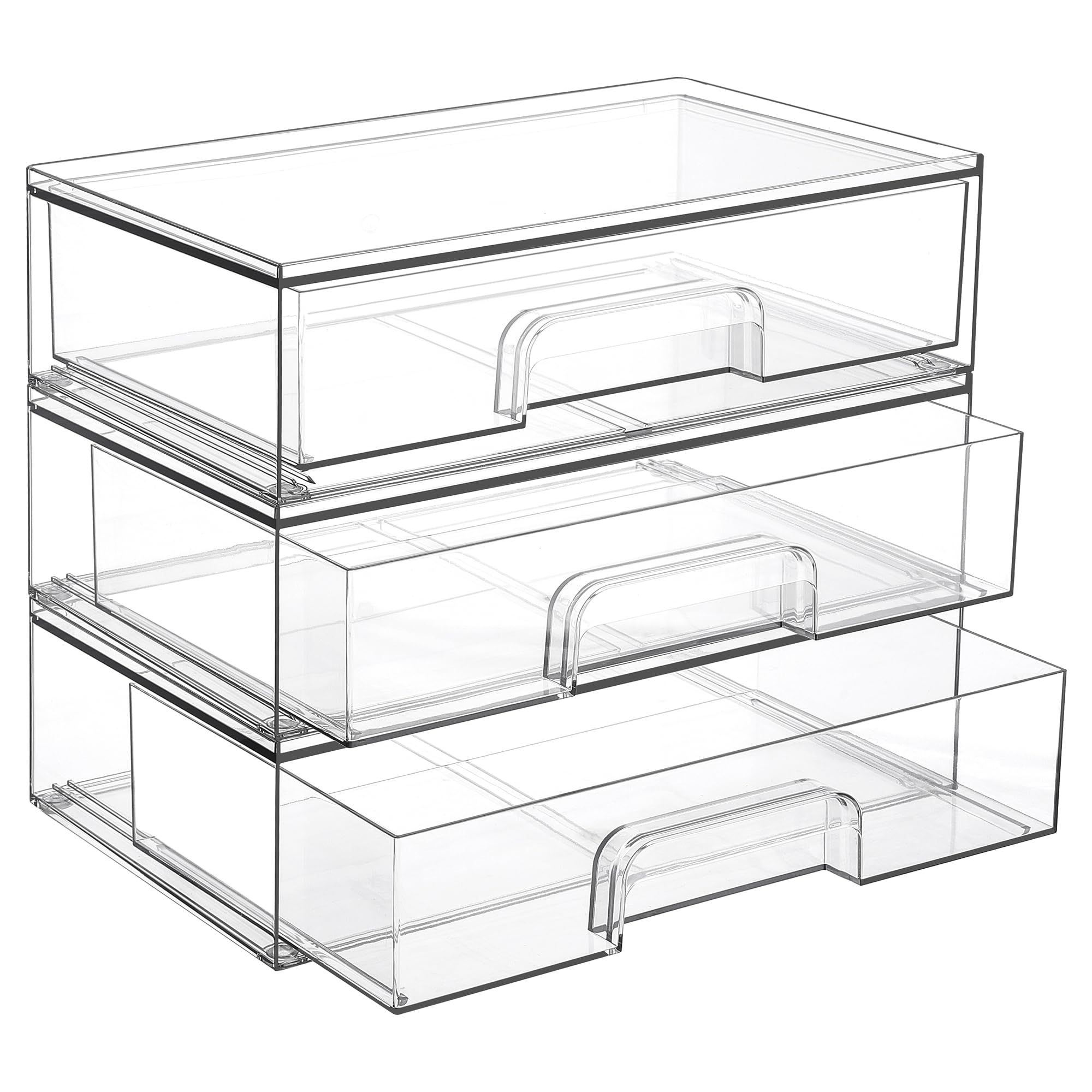 Vtopmart 12.1''W Clear Stackable Storage Drawers,4 Pack Acrylic Plastic Organizers Bins for Makeup Palettes, Cosmetics, and Beauty Supplies,Ideal for Vanity, Bathroom,Cabinet,Desk Organization