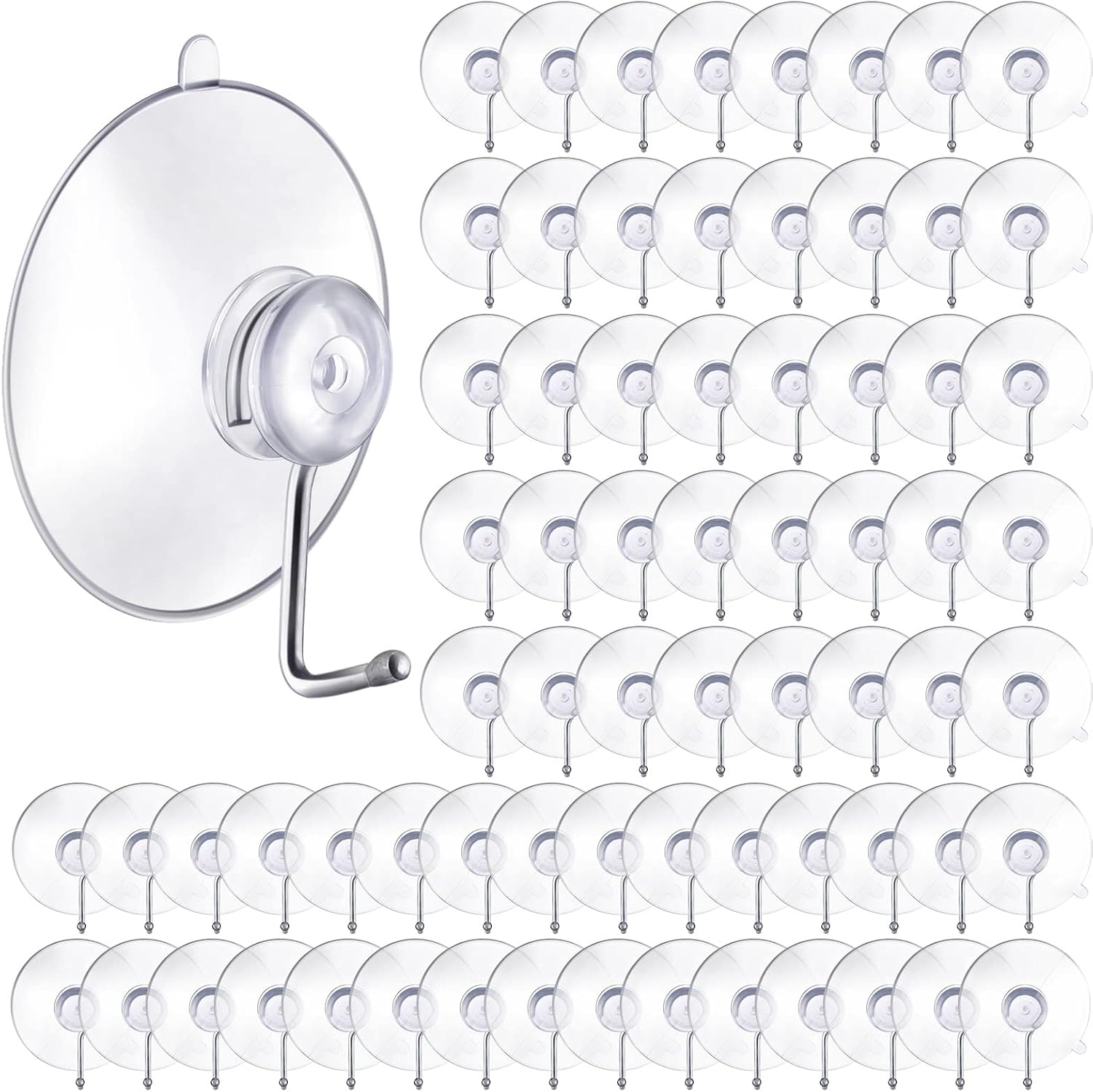 Unittype 240 Pieces Suction Cup Wall Hooks PVC Reusable Clear Suction Cups with Metal Hooks Practical Hanging Supplies Without Nails for Wall Door Glass Window Kitchen Bathroom Shower, 45 mm