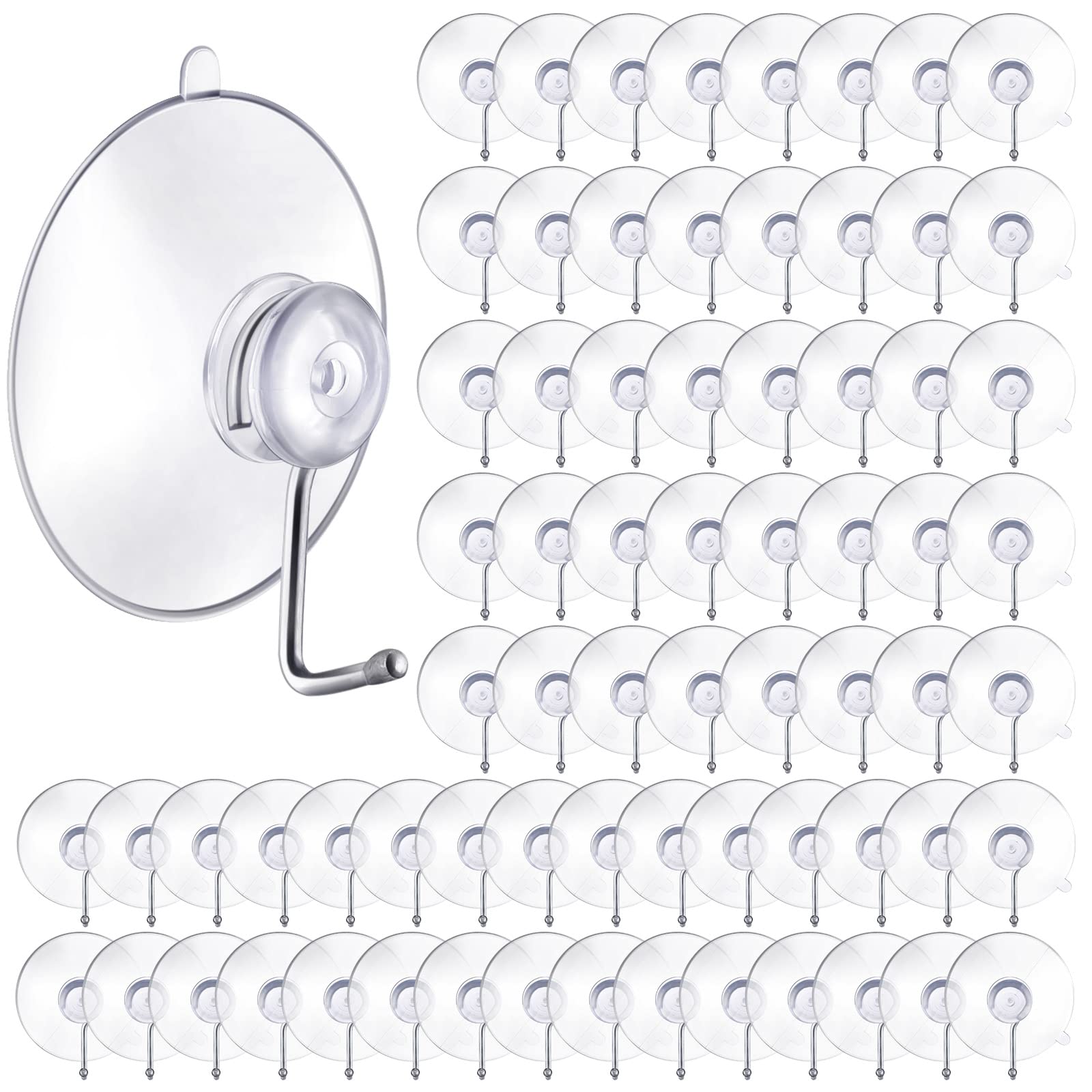Unittype 240 Pieces Suction Cup Wall Hooks PVC Reusable Clear Suction Cups with Metal Hooks Practical Hanging Supplies Without Nails for Wall Door Glass Window Kitchen Bathroom Shower, 45 mm