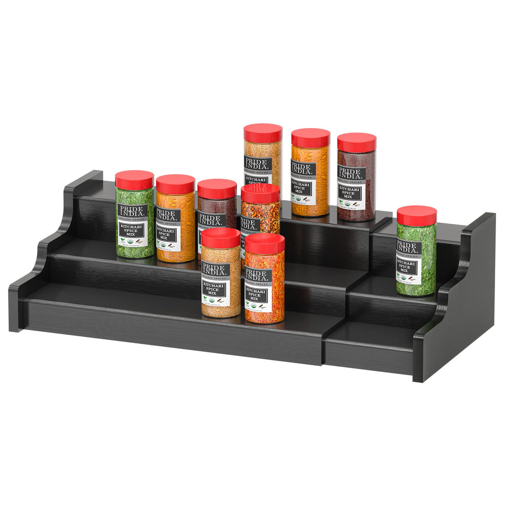 Spice Rack Kitchen Cabinet Organizer- 3 Tier Bamboo Expandable Display Shelf Yellow