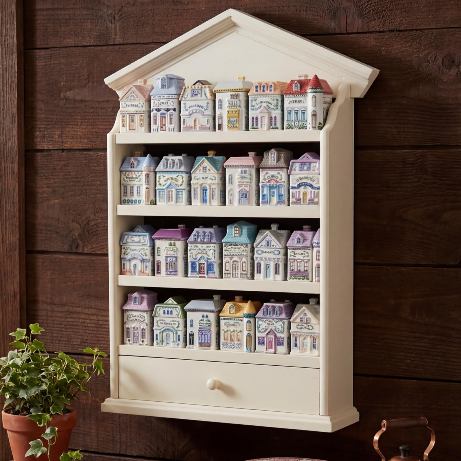 4-Tier Wall Mount Wooden Spice Rack Holds 24 Jars, Farmhouse Kitchen Decor Gift