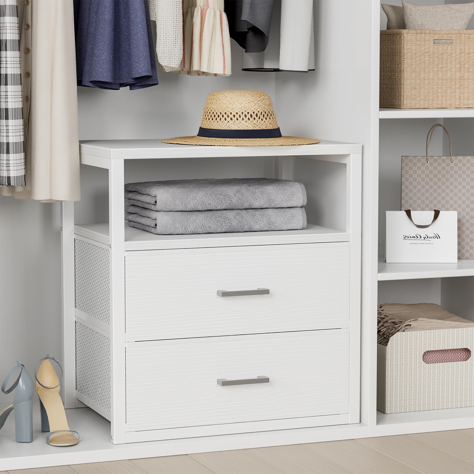 BOLUO Closet Drawers White 3 Drawer Dresser for Closet Organizers and Storage Bedroom Dorm Modern