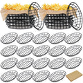 Hushee 24 Pcs Black Wire Fast Food Basket with 100 Sheets Deli Wrapper Paper 9.5 x 6.2 x 2.2 Inches Metal Bread Box Oval Metal Dinner Basket Storage for Kitchen Bread Deli Serving Burger Picnic Party