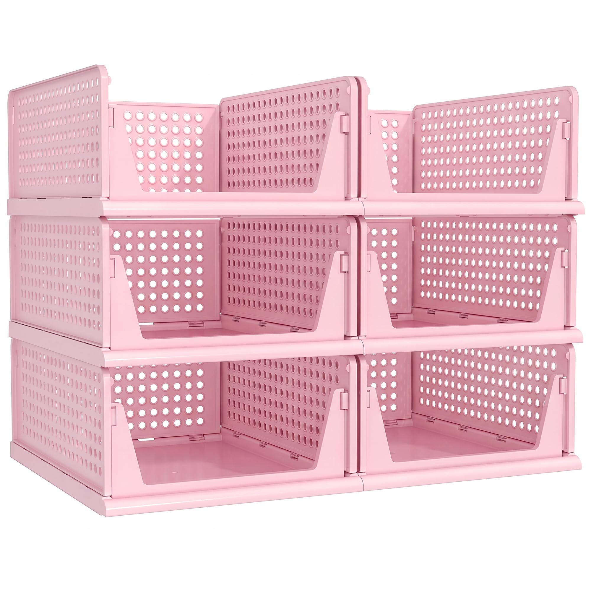Pinkpum 6 Pack Closet Organizers Storage Bins, Stackable Plastic Drawer Basket for Clothing, Stackable Storage Bins Shelf Storage Container for Closet Wardrobe Bedroom Bathroom Office White