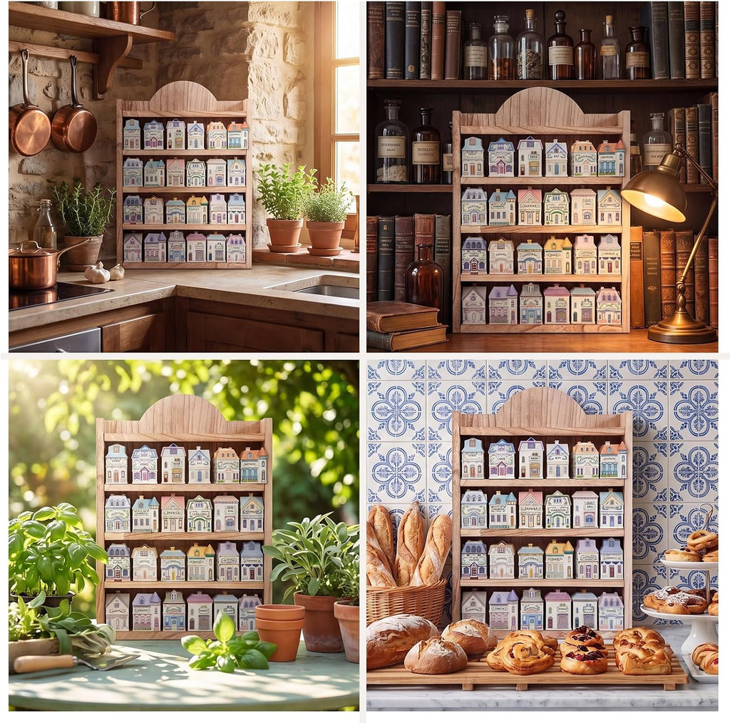 Chunful Spice Jar Wooden Rack Light Oak Farmhouse Spice Shelf for 24 Jars, Village Style Wall Mounting Kitchen Storage Decorative Hanging Display Rack, Shelf Only(20 x 14 Inches)