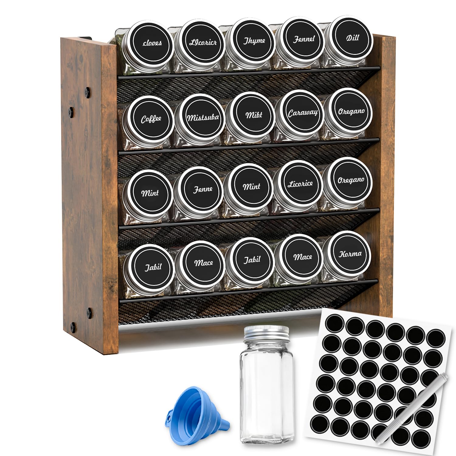 NESAPTO Spice Rack Organizer for Cabinet, Wood 4-Tier Vertical Seasoning Organizer, Wall Mount or Countertop Spice Shelf, Holds 36 Jars (No Jars Included), 17.2" W x 10.3" H