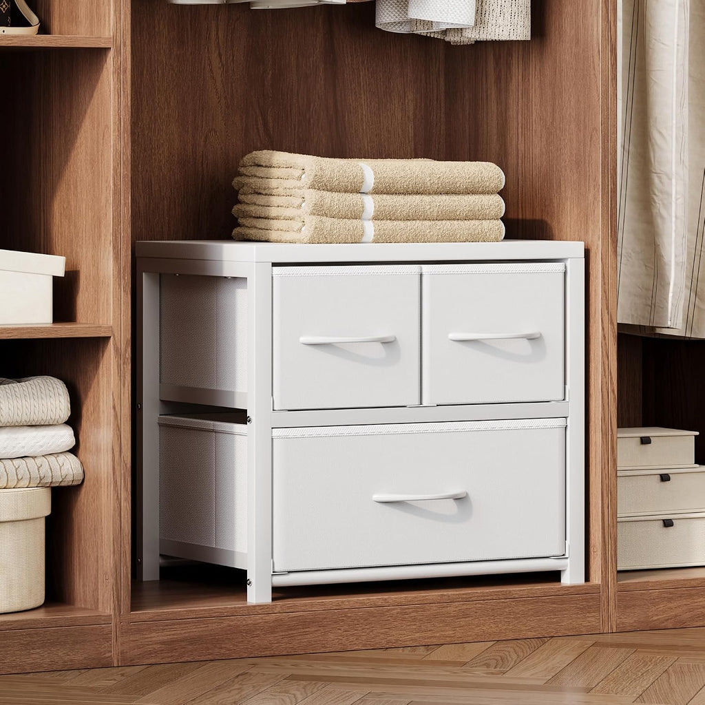 Homeiju Stackable 3-Drawer Fabric Dresser with Waterproof Wood Top – Closet Drawers & Storage Drawers for Bedroom, Modern Metal Frame Design (2 Tier-1 Pack)