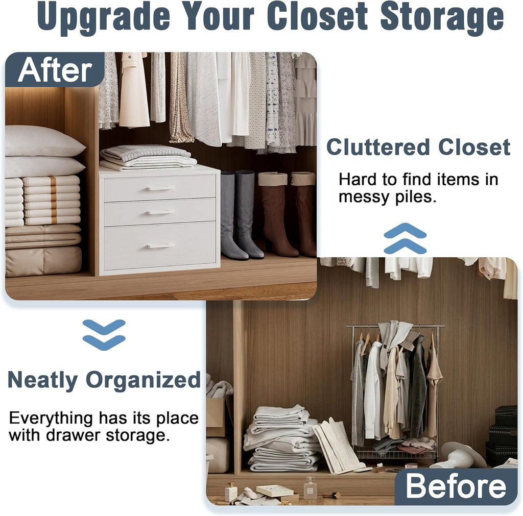 Espelism Closet Drawers with 3 Fabric Drawers 21" W x 20" H x 15.7" D White Closet Organizer Dresser, Stackable Storage Modular Chest Cabinet for Bedroom, Dorm