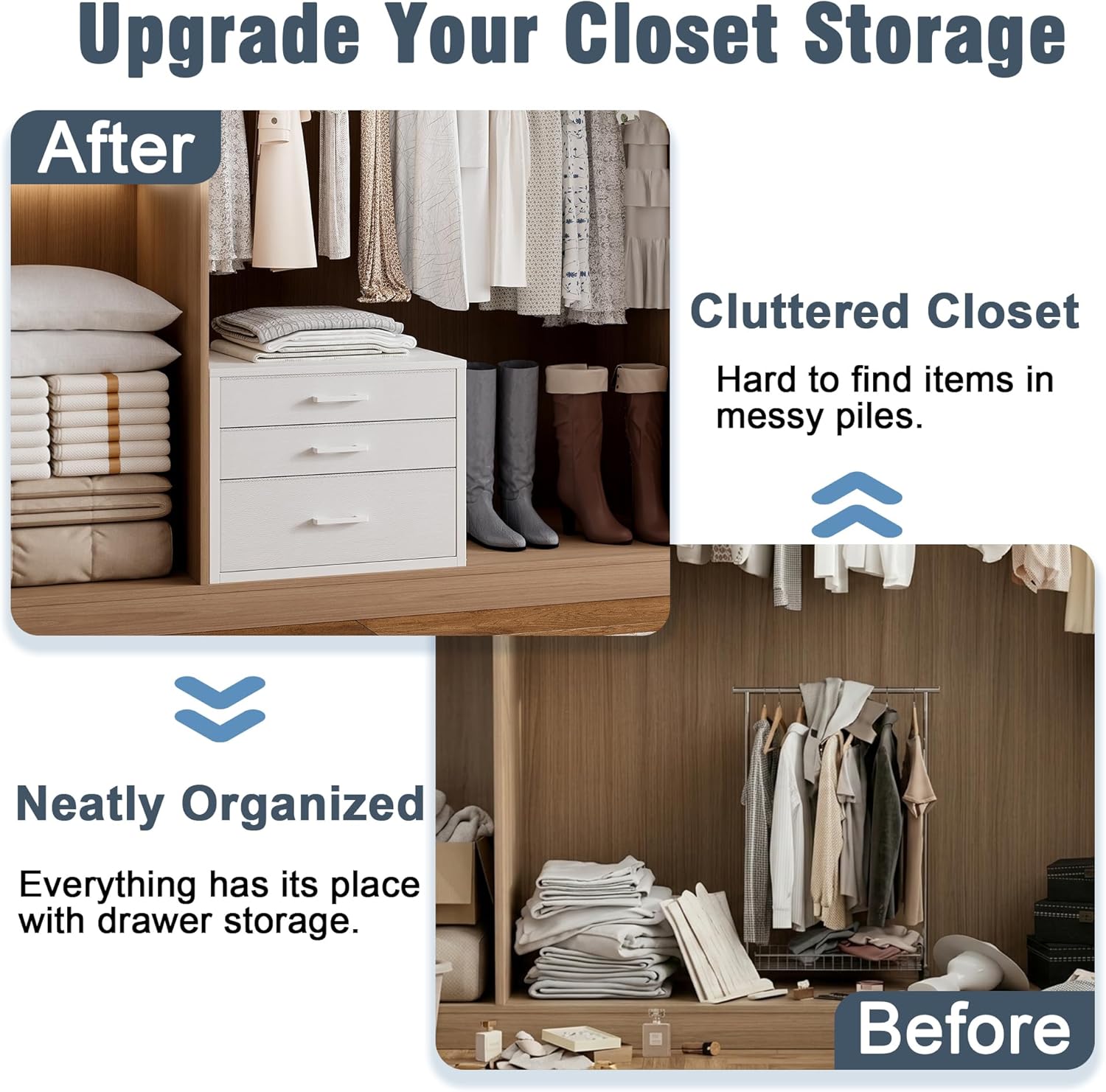 Espelism Closet Drawers with 3 Fabric Drawers 21" W x 20" H x 15.7" D White Closet Organizer Dresser, Stackable Storage Modular Chest Cabinet for Bedroom, Dorm