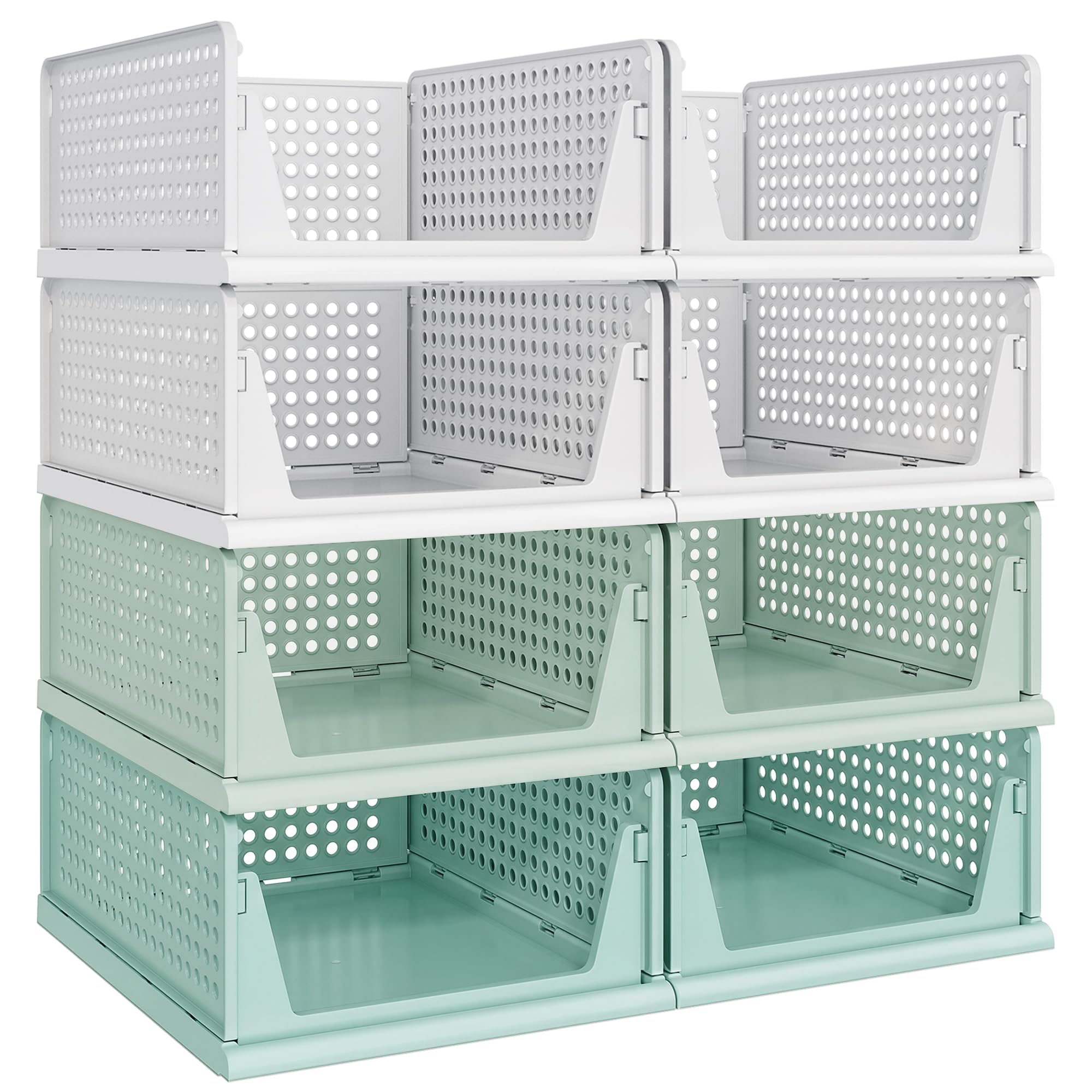 Pinkpum 6 Pack Closet Organizers Storage Bins, Stackable Plastic Drawer Basket for Clothing, Stackable Storage Bins Shelf Storage Container for Closet Wardrobe Bedroom Bathroom Office White