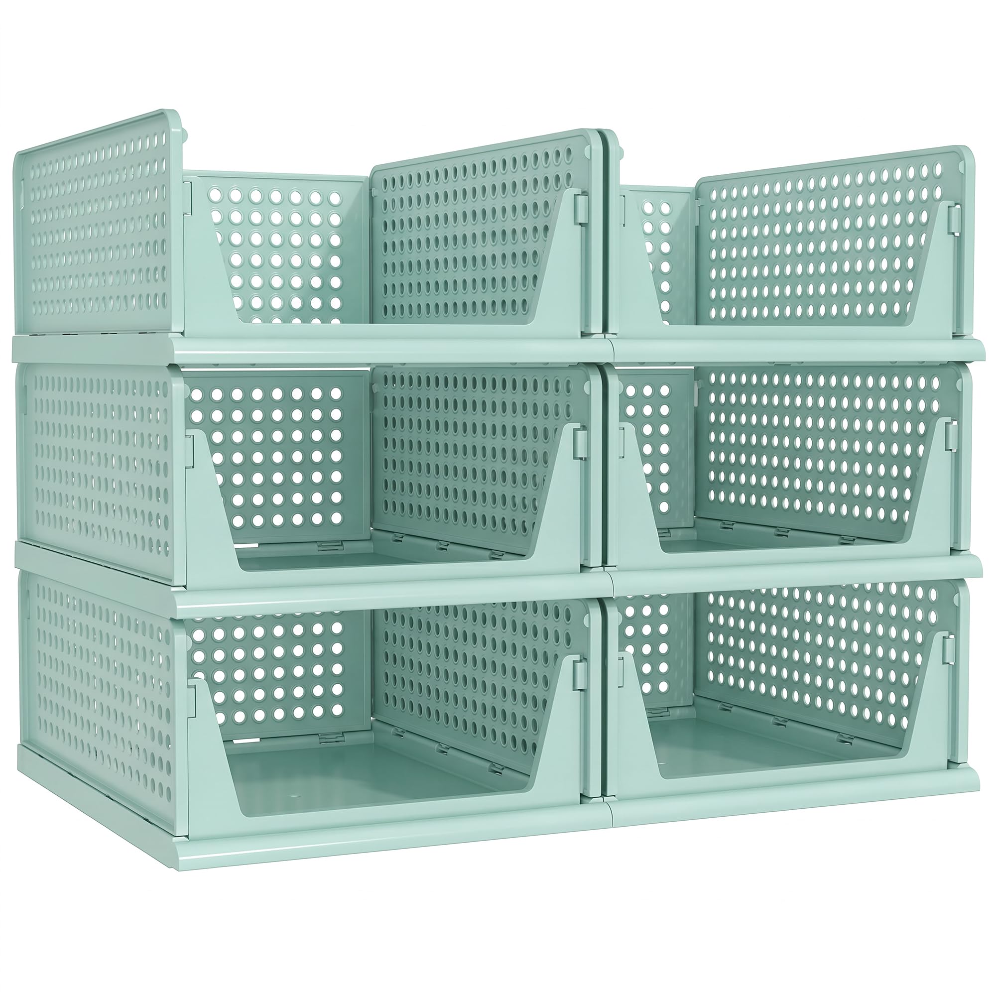 Pinkpum 6 Pack Closet Organizers Storage Bins, Stackable Plastic Drawer Basket for Clothing, Stackable Storage Bins Shelf Storage Container for Closet Wardrobe Bedroom Bathroom Office White