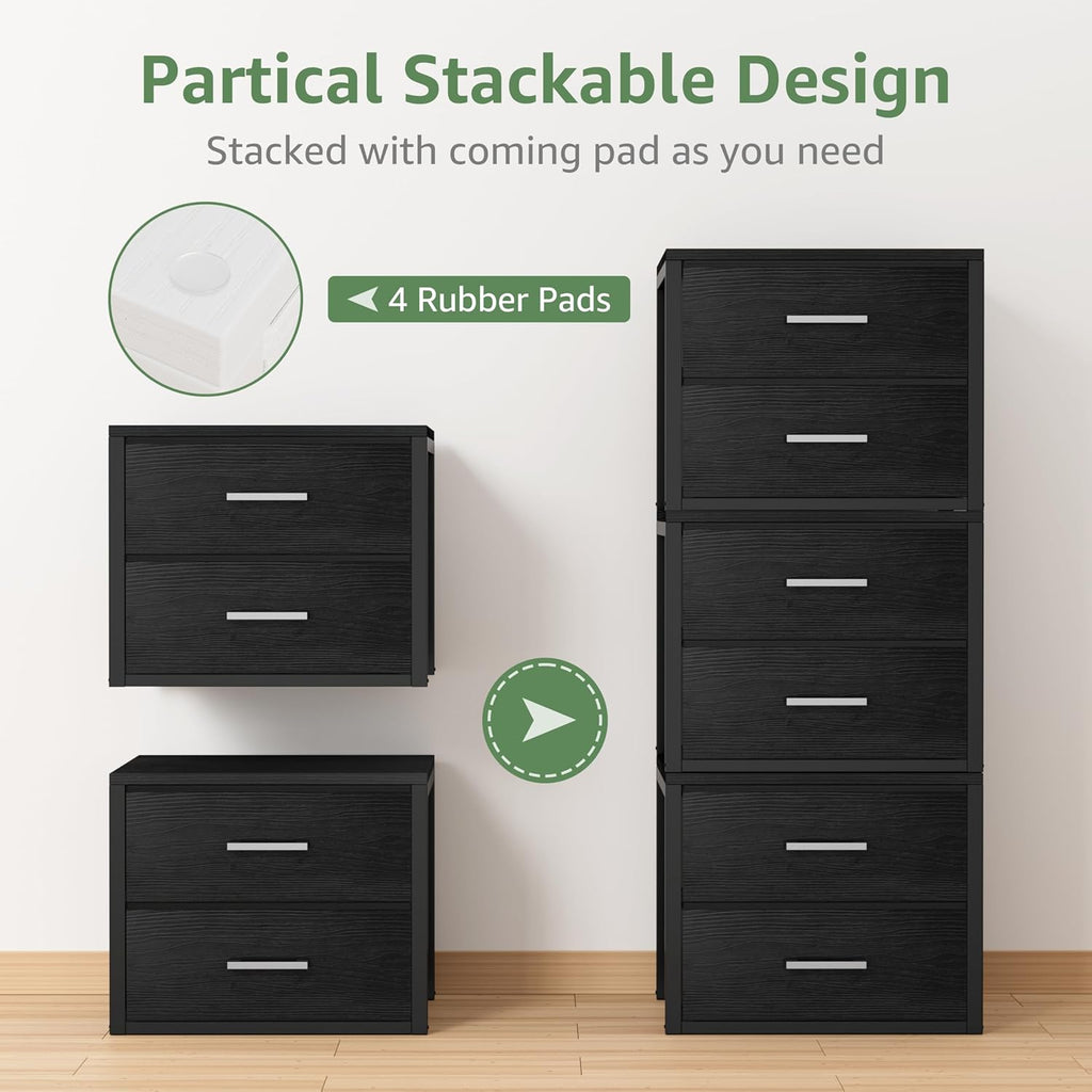 BOLUO Stackable Storage Drawers Closet Organizers and Storage Fabric Black 2 Drawer Dresser for Bedroom Modern