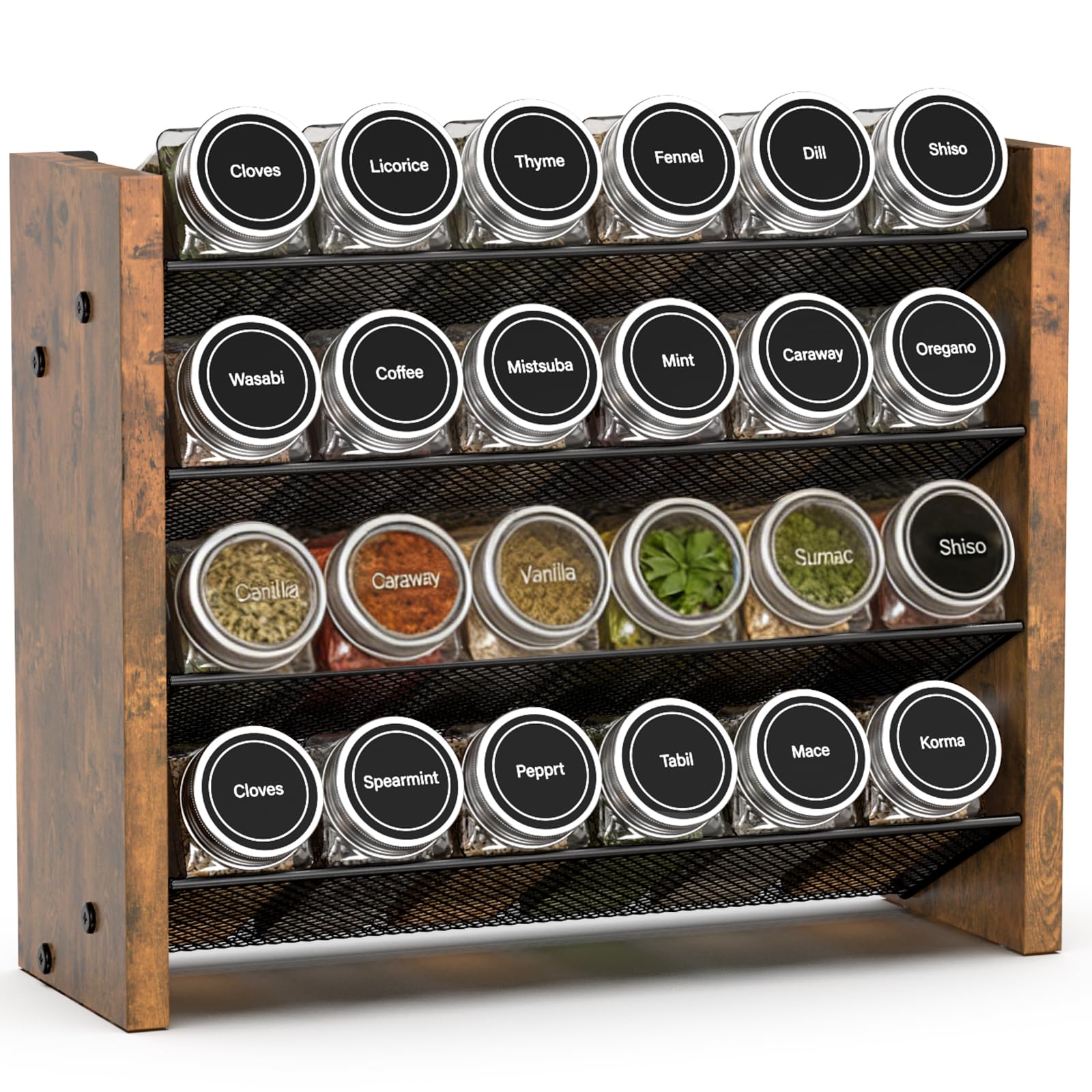 NESAPTO Spice Rack Organizer for Cabinet, Wood 4-Tier Vertical Seasoning Organizer, Wall Mount or Countertop Spice Shelf, Holds 36 Jars (No Jars Included), 17.2" W x 10.3" H