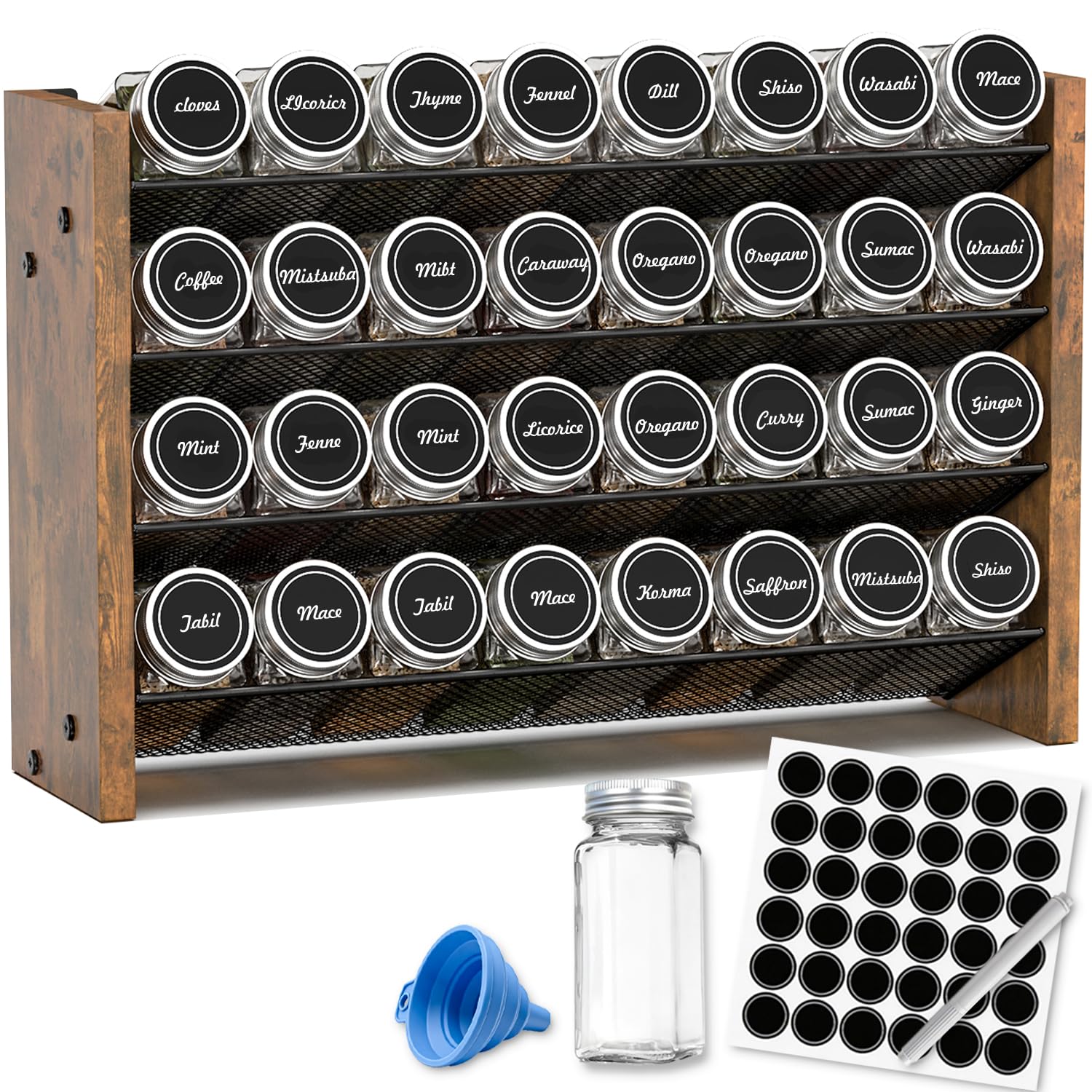 NESAPTO Spice Rack Organizer for Cabinet, Wood 4-Tier Vertical Seasoning Organizer, Wall Mount or Countertop Spice Shelf, Holds 36 Jars (No Jars Included), 17.2" W x 10.3" H