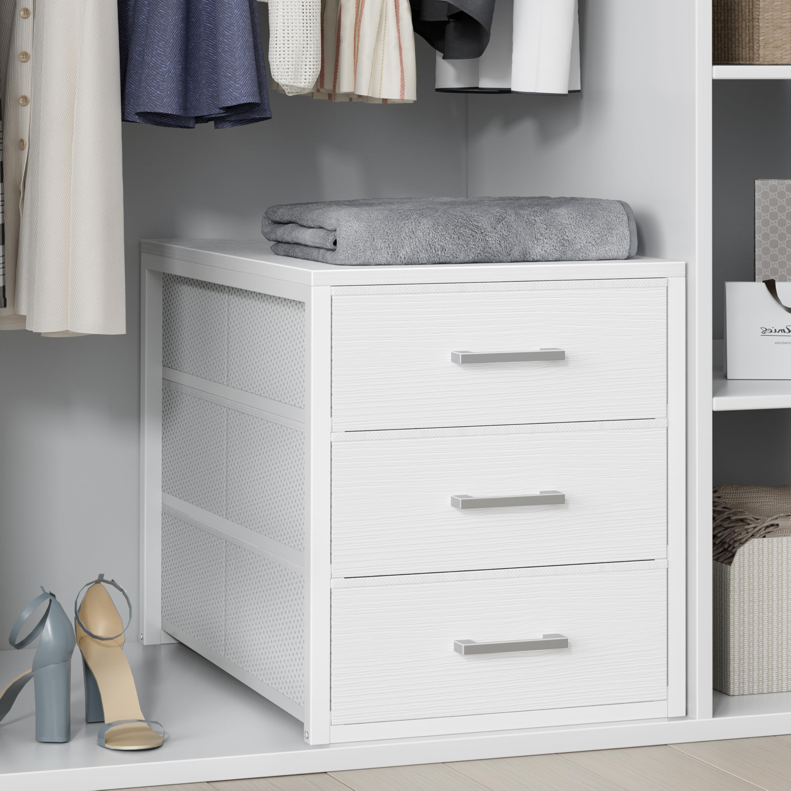 BOLUO Closet Drawers White 3 Drawer Dresser for Closet Organizers and Storage Bedroom Dorm Modern