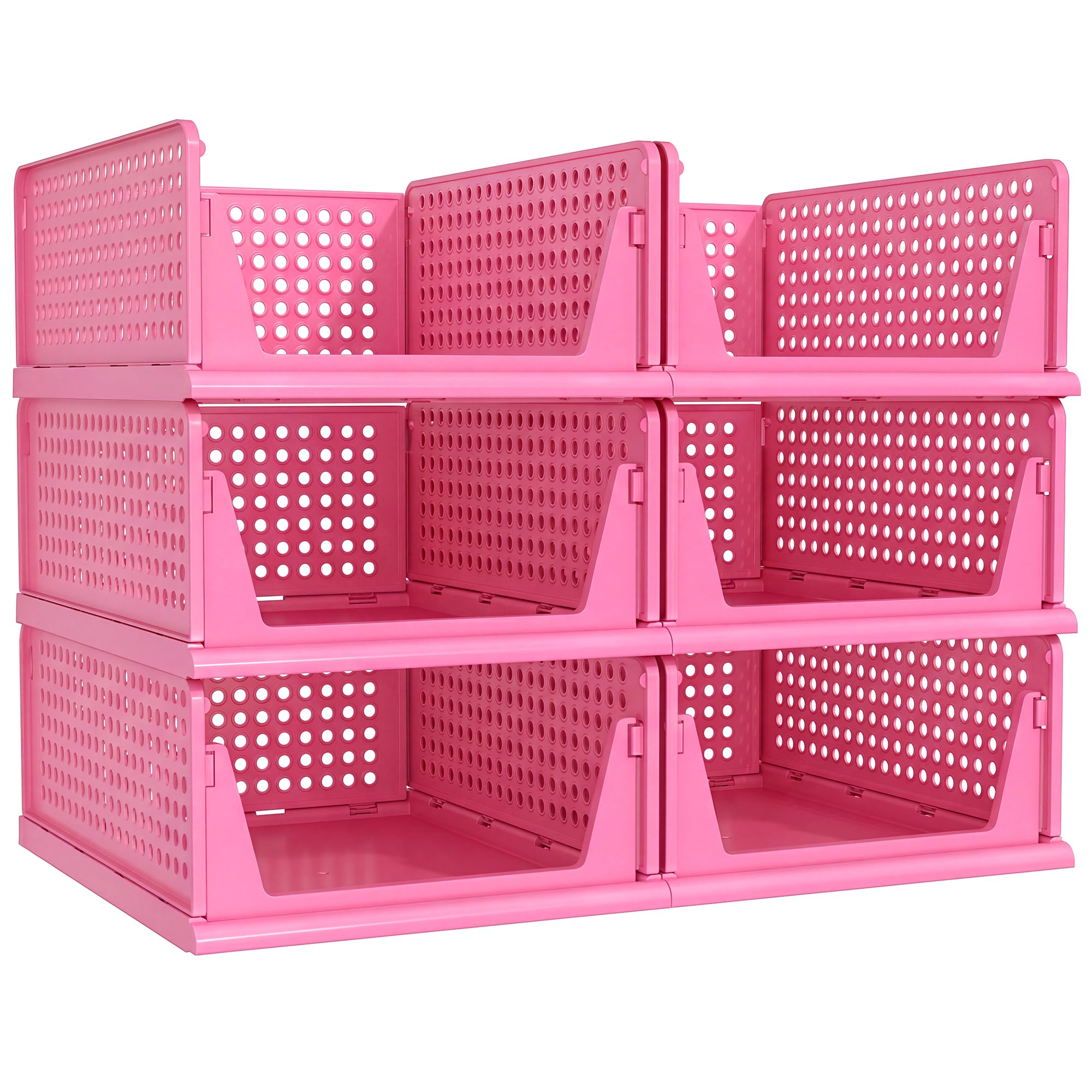 Pinkpum 6 Pack Closet Organizers Storage Bins, Stackable Plastic Drawer Basket for Clothing, Stackable Storage Bins Shelf Storage Container for Closet Wardrobe Bedroom Bathroom Office White