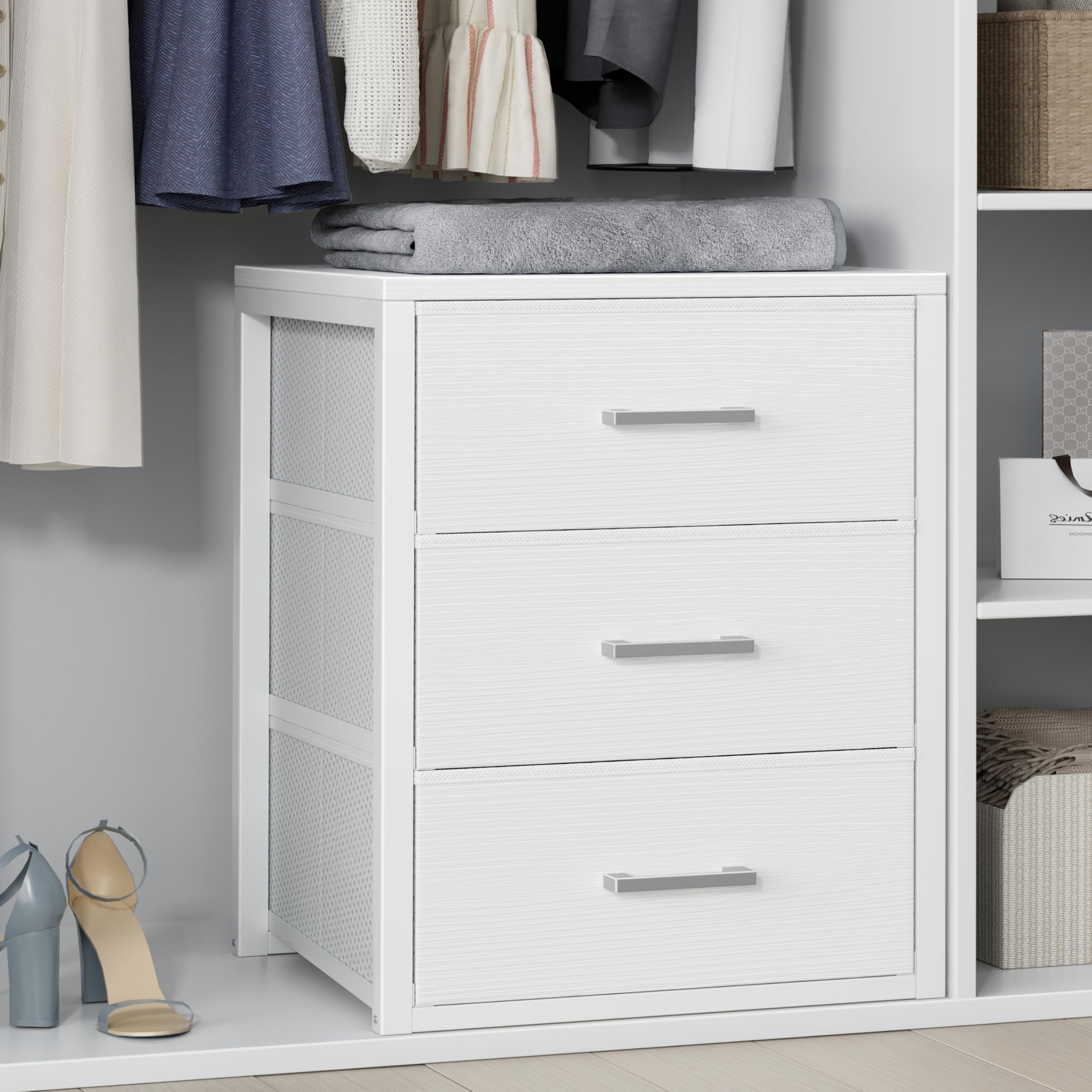 BOLUO Closet Drawers White 3 Drawer Dresser for Closet Organizers and Storage Bedroom Dorm Modern