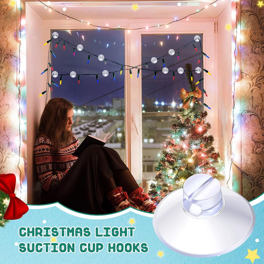 Sieral 400 Pcs Christmas Light Suction Cups String Cups Hook Shower Caddy Connectors Heavy Strength Duty Mini Clear Plastic Transparent Window with Hook