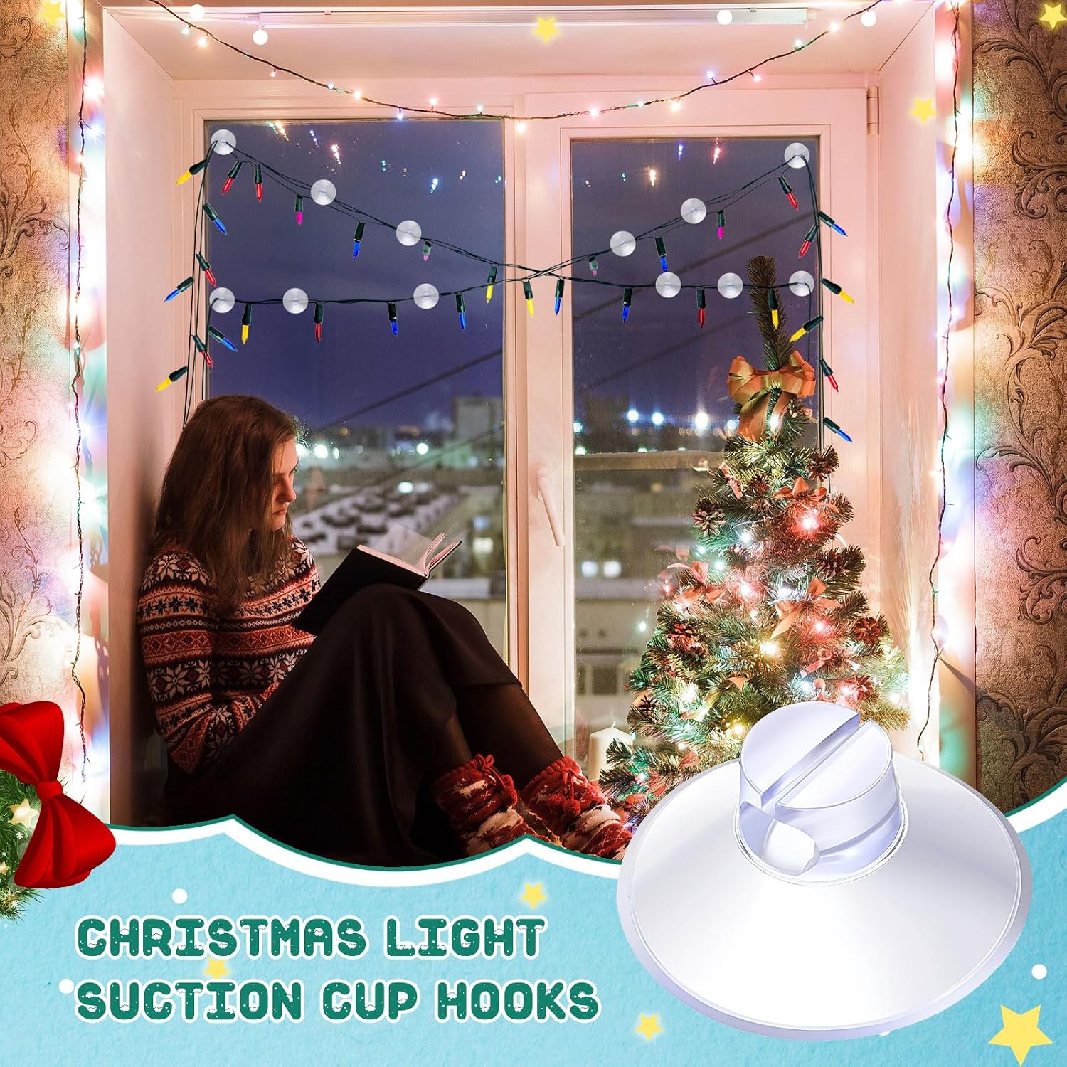 Sieral 400 Pcs Christmas Light Suction Cups String Cups Hook Shower Caddy Connectors Heavy Strength Duty Mini Clear Plastic Transparent Window with Hook