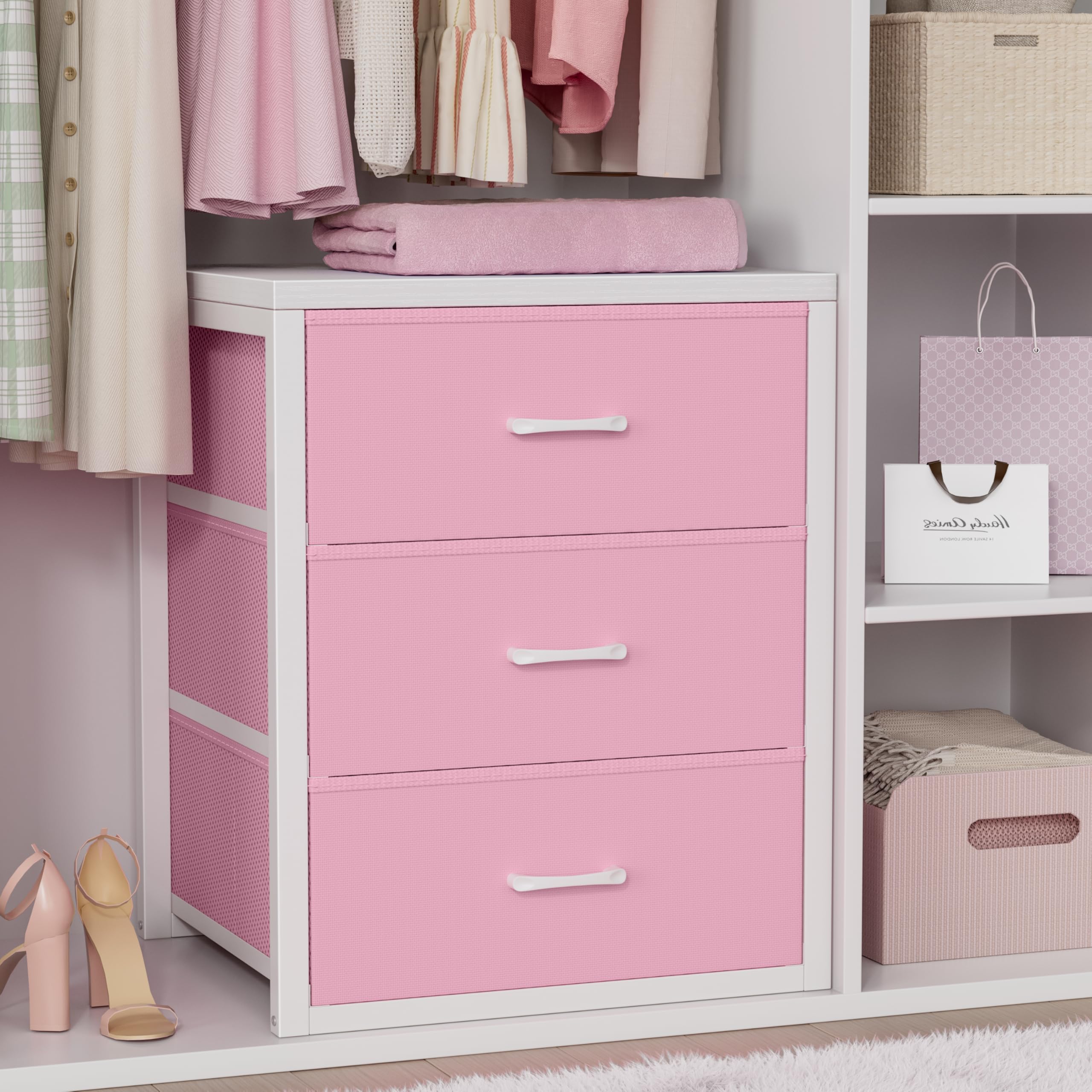 BOLUO Closet Drawers White 3 Drawer Dresser for Closet Organizers and Storage Bedroom Dorm Modern
