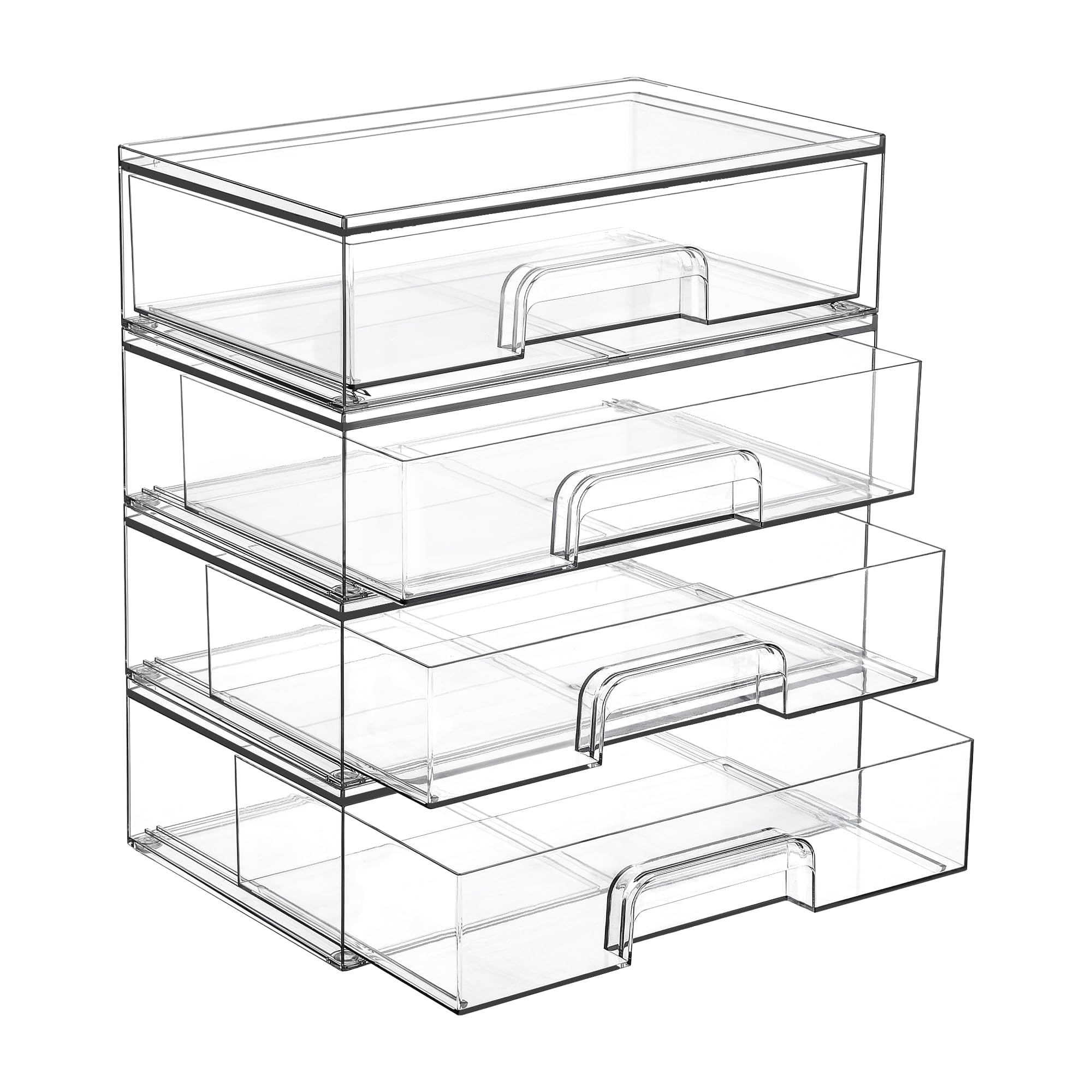 Vtopmart 12.1''W Clear Stackable Storage Drawers,4 Pack Acrylic Plastic Organizers Bins for Makeup Palettes, Cosmetics, and Beauty Supplies,Ideal for Vanity, Bathroom,Cabinet,Desk Organization