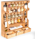 Byers Choice TX Pine Wooden Spice Rack Organizer for Countertop with Rounded Corners and Ample Storage Space – Freestanding Spice Jar Rack with Drawers for Kitchen Pantry, Apothecary