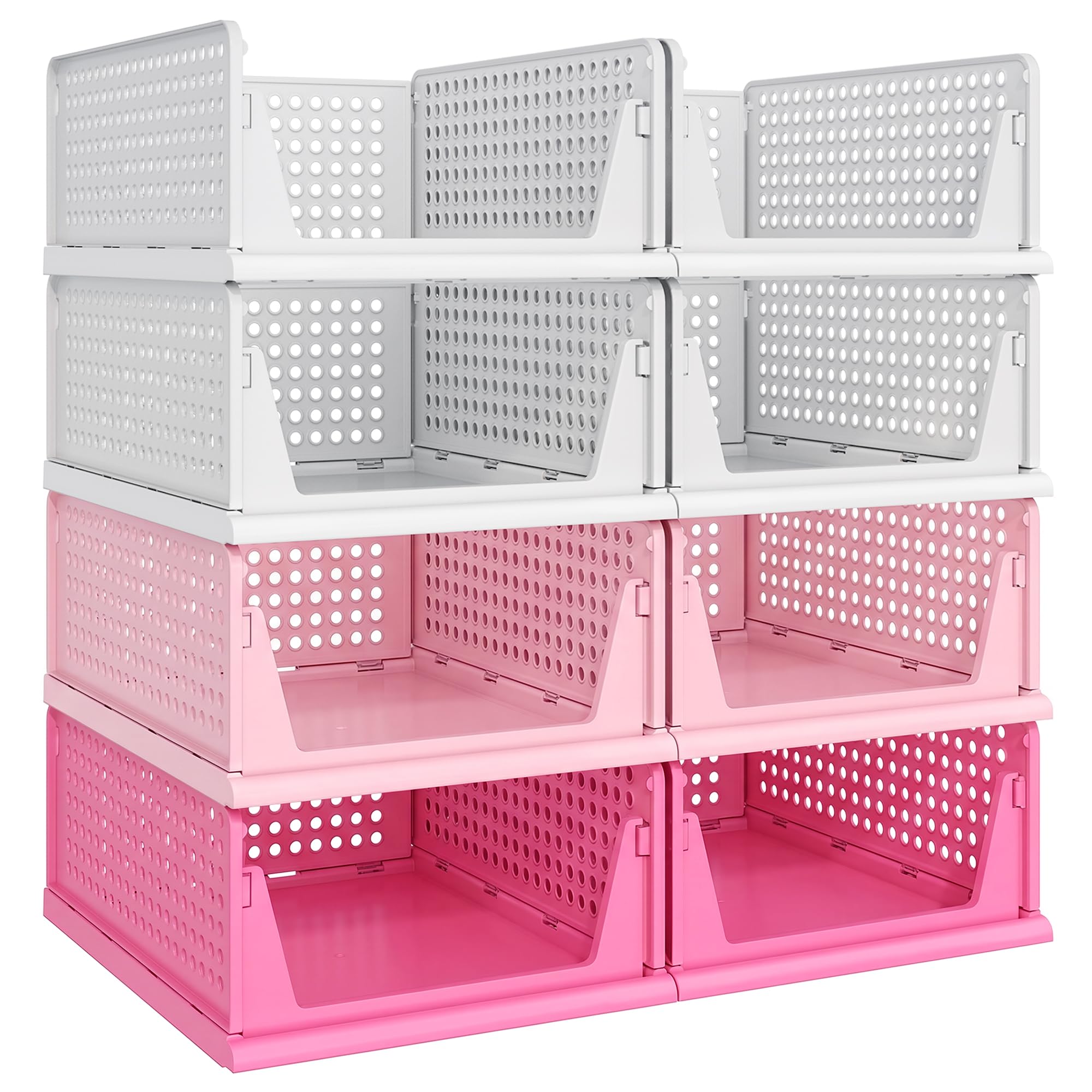 Pinkpum 6 Pack Closet Organizers Storage Bins, Stackable Plastic Drawer Basket for Clothing, Stackable Storage Bins Shelf Storage Container for Closet Wardrobe Bedroom Bathroom Office White