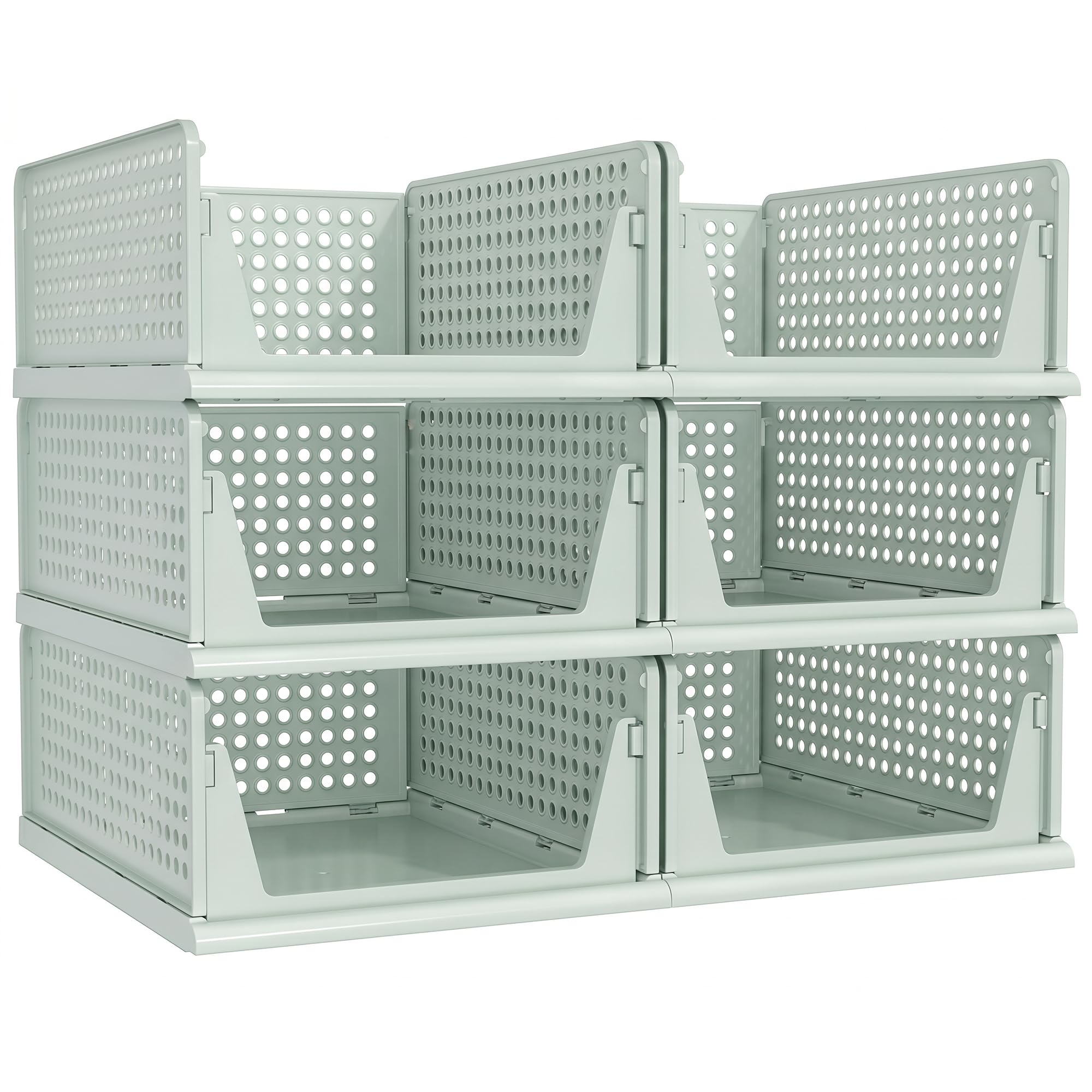 Pinkpum 6 Pack Closet Organizers Storage Bins, Stackable Plastic Drawer Basket for Clothing, Stackable Storage Bins Shelf Storage Container for Closet Wardrobe Bedroom Bathroom Office White