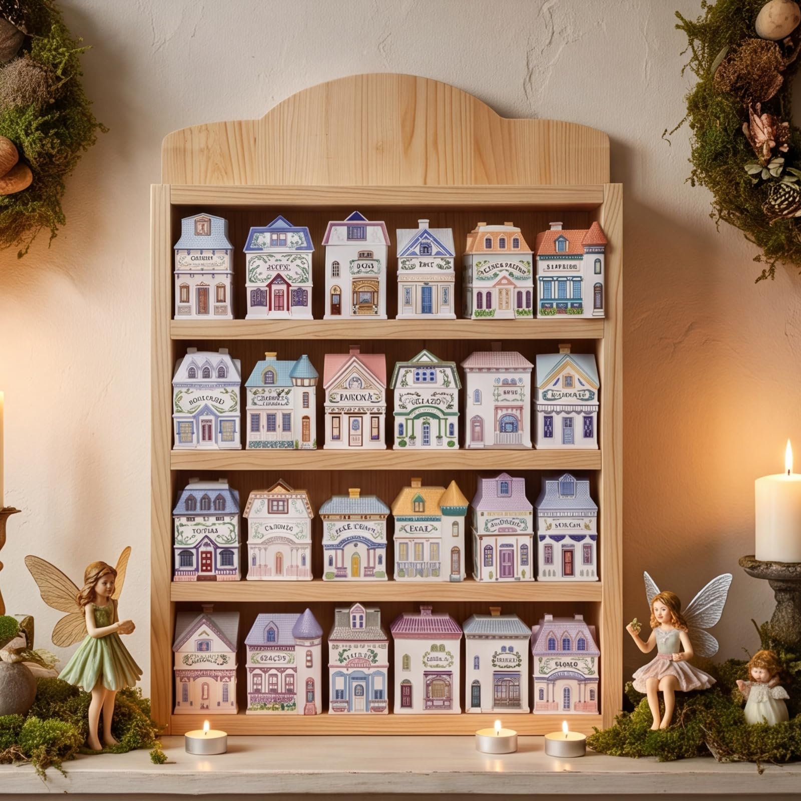Chunful Vintage Spice Jar Wooden Rack Warm Brown Natural Spice Shelf for 24 Jars, Village Style Wall Mounting Kitchen Storage Decorative Hanging Display Rack, Shelf Only