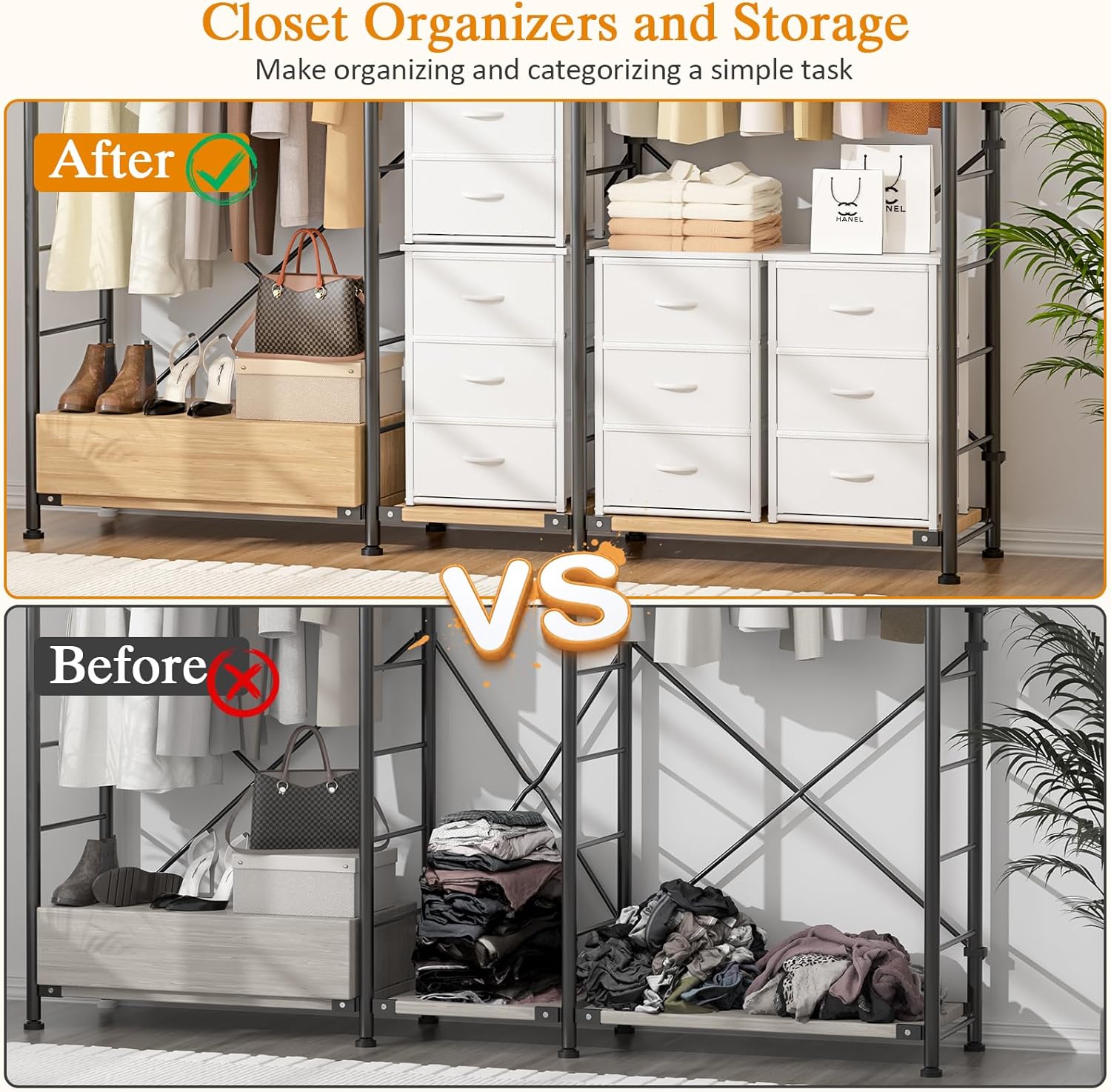 2-Pack Stackable Storage Drawers (6 Drawers Total), White Closet Drawers Organizer for Clothes with Wooden Top & Metal Frame, Freestanding or Stackable Dresser for Bedroom, Living Room, Under Bed
