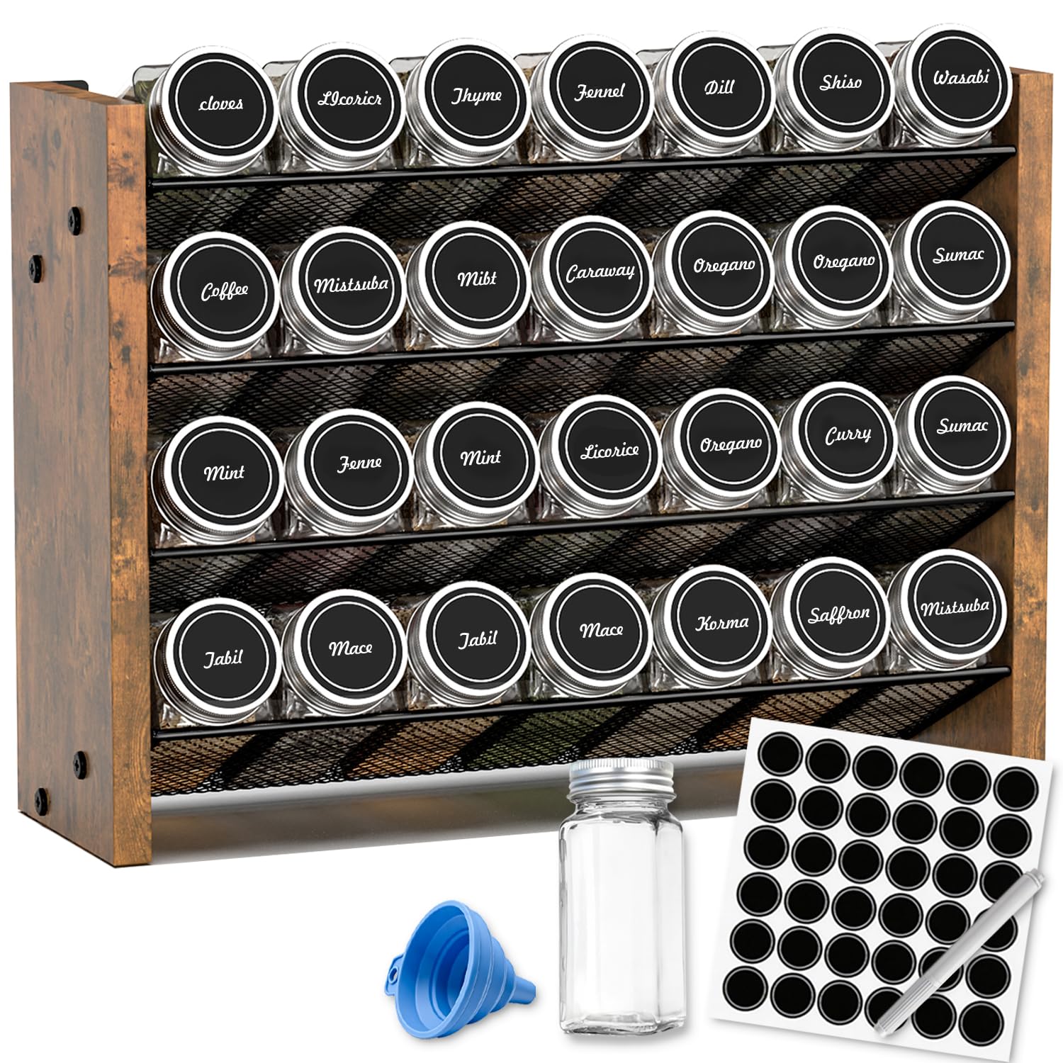 NESAPTO Spice Rack Organizer for Cabinet, Wood 4-Tier Vertical Seasoning Organizer, Wall Mount or Countertop Spice Shelf, Holds 36 Jars (No Jars Included), 17.2" W x 10.3" H