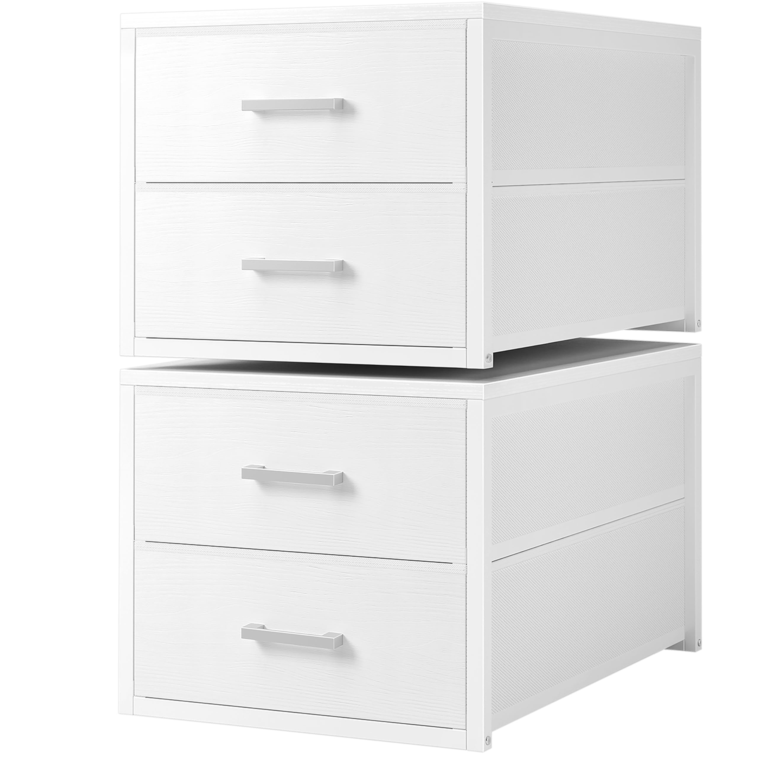 BOLUO Stackable Storage Drawers Closet Organizers and Storage Fabric 2 Drawer Dresser for Bedroom Set of 2 Black Modern