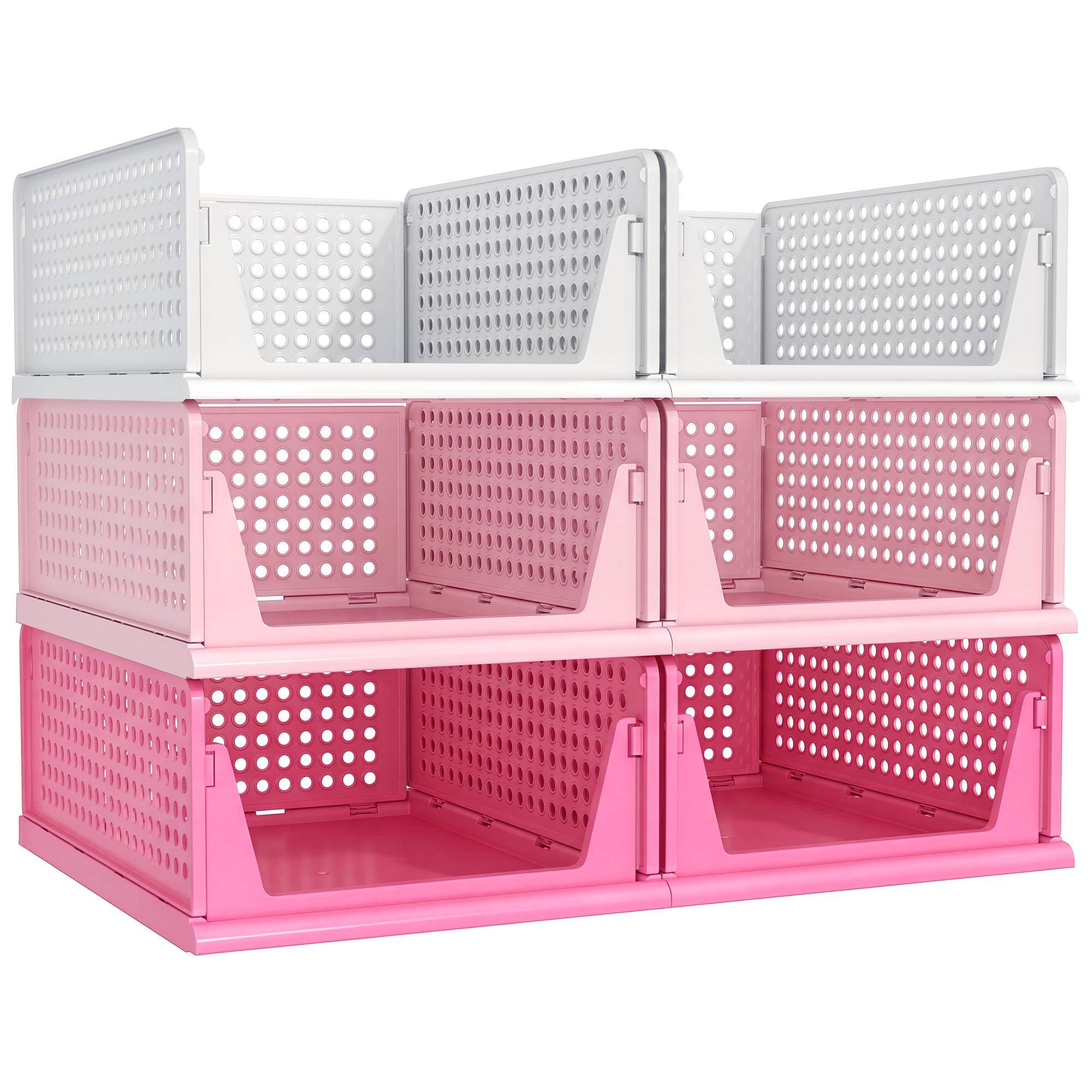 Pinkpum 6 Pack Closet Organizers Storage Bins, Stackable Plastic Drawer Basket for Clothing, Stackable Storage Bins Shelf Storage Container for Closet Wardrobe Bedroom Bathroom Office White