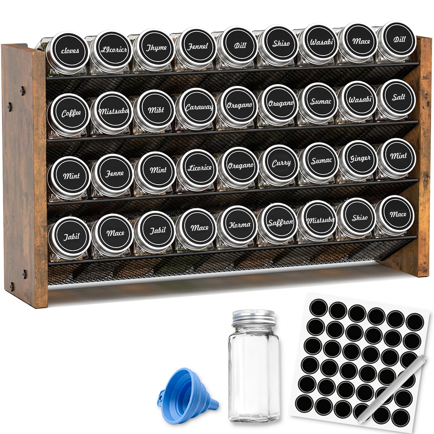 NESAPTO Spice Rack Organizer for Cabinet, Wood 4-Tier Vertical Seasoning Organizer, Wall Mount or Countertop Spice Shelf, Holds 36 Jars (No Jars Included), 17.2" W x 10.3" H