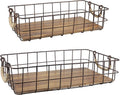 Stonebriar Stackable 2pc Rectangle Metal Wire and Wood Basket Set with Rope Wrapped Handles, Rustic Decor for Home Storage, Decorative Serving Baskets for Weddings, Birthdays, and Holiday Parties