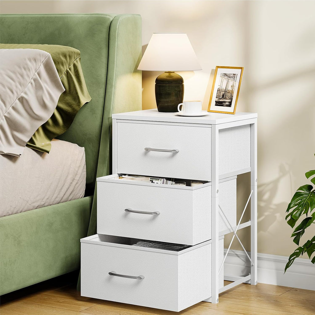 CHOEZON Stackable Storage Drawers for Closet, 3 Drawer Dresser with Wooden Top, Fabric Clothes Organizers with Metal Handles, Closet Organizer with 3 Drawers for Bedroom, Living Room, White TCW31WB