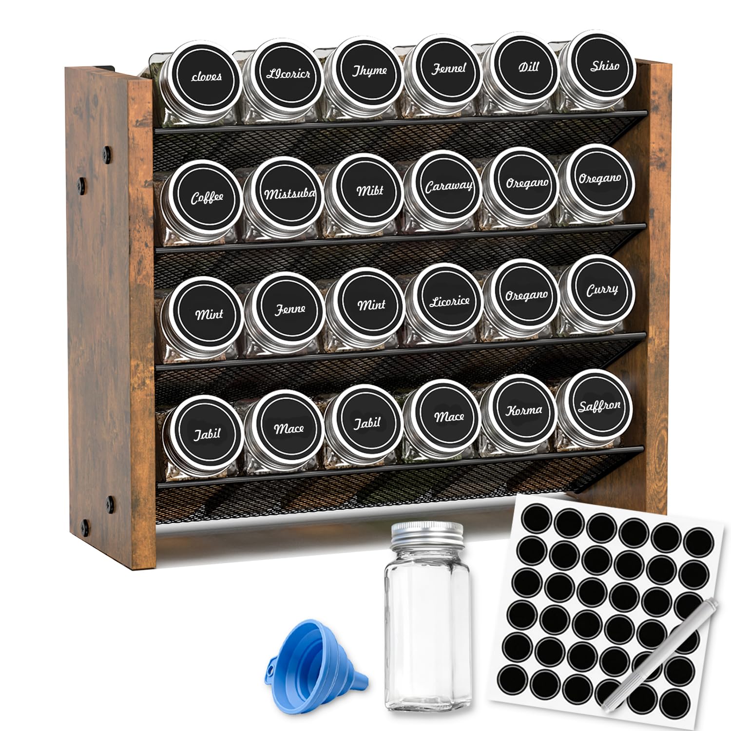 NESAPTO Spice Rack Organizer for Cabinet, Wood 4-Tier Vertical Seasoning Organizer, Wall Mount or Countertop Spice Shelf, Holds 36 Jars (No Jars Included), 17.2" W x 10.3" H