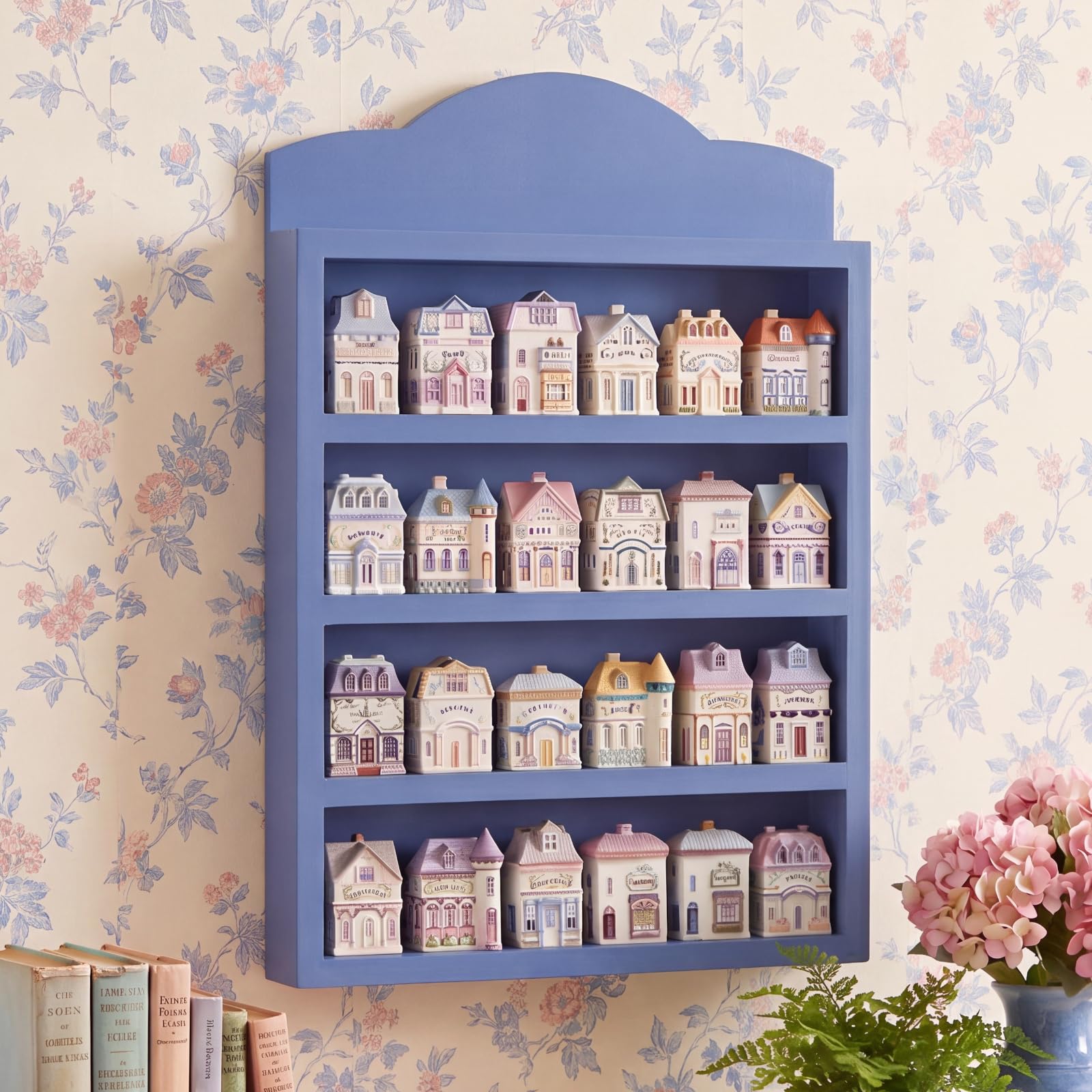 Chunful Vintage Spice Jar Wooden Rack Warm Brown Natural Spice Shelf for 24 Jars, Village Style Wall Mounting Kitchen Storage Decorative Hanging Display Rack, Shelf Only
