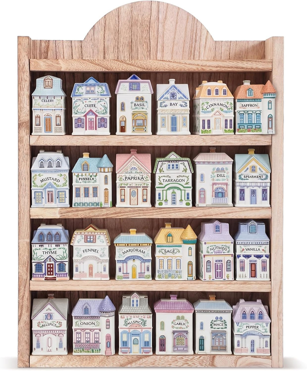 Chunful Spice Jar Wooden Rack Light Oak Farmhouse Spice Shelf for 24 Jars, Village Style Wall Mounting Kitchen Storage Decorative Hanging Display Rack, Shelf Only(20 x 14 Inches)