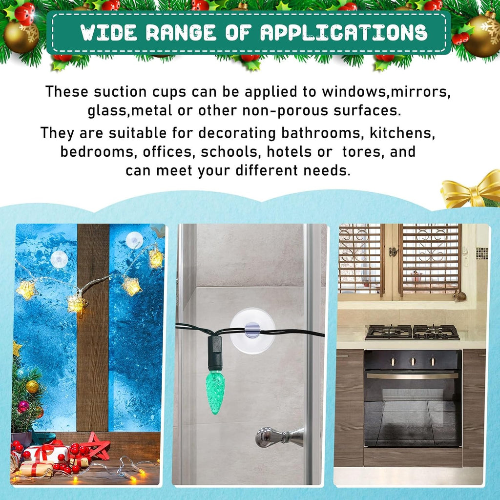 Sieral 400 Pcs Christmas Light Suction Cups String Cups Hook Shower Caddy Connectors Heavy Strength Duty Mini Clear Plastic Transparent Window with Hook