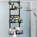 Orimade Over the Door Shower Caddy Adjustable 5 Tier Black,Bathroom Hanging Organizer Shelf Rustproof with 4 Hooks,Shower Basket with Soap Holder and Suction Cup