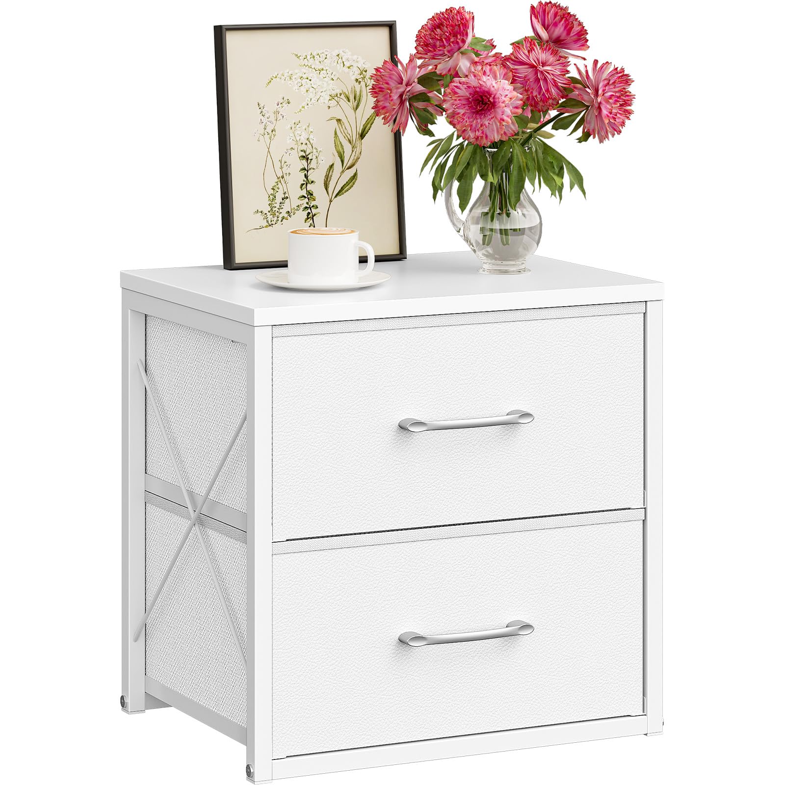 CHOEZON Stackable Storage Drawers for Closet, 3 Drawer Dresser with Wooden Top, Fabric Clothes Organizers with Metal Handles, Closet Organizer with 3 Drawers for Bedroom, Living Room, White TCW31WB