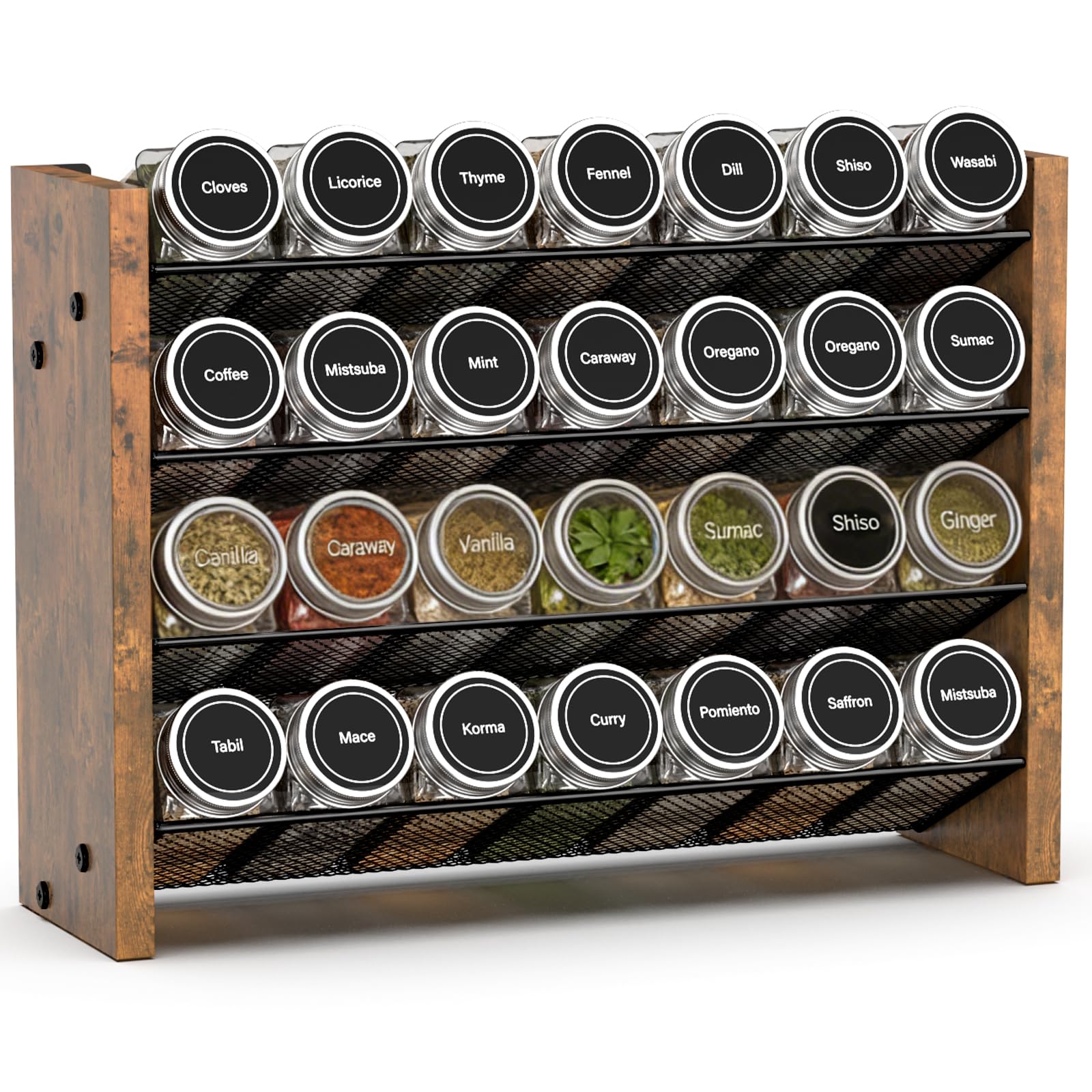 NESAPTO Spice Rack Organizer for Cabinet, Wood 4-Tier Vertical Seasoning Organizer, Wall Mount or Countertop Spice Shelf, Holds 36 Jars (No Jars Included), 17.2" W x 10.3" H